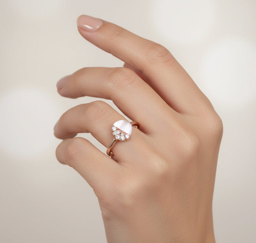 Eternelle Ring Diamond Pink Mother of Pearl Rose Gold by Natkina