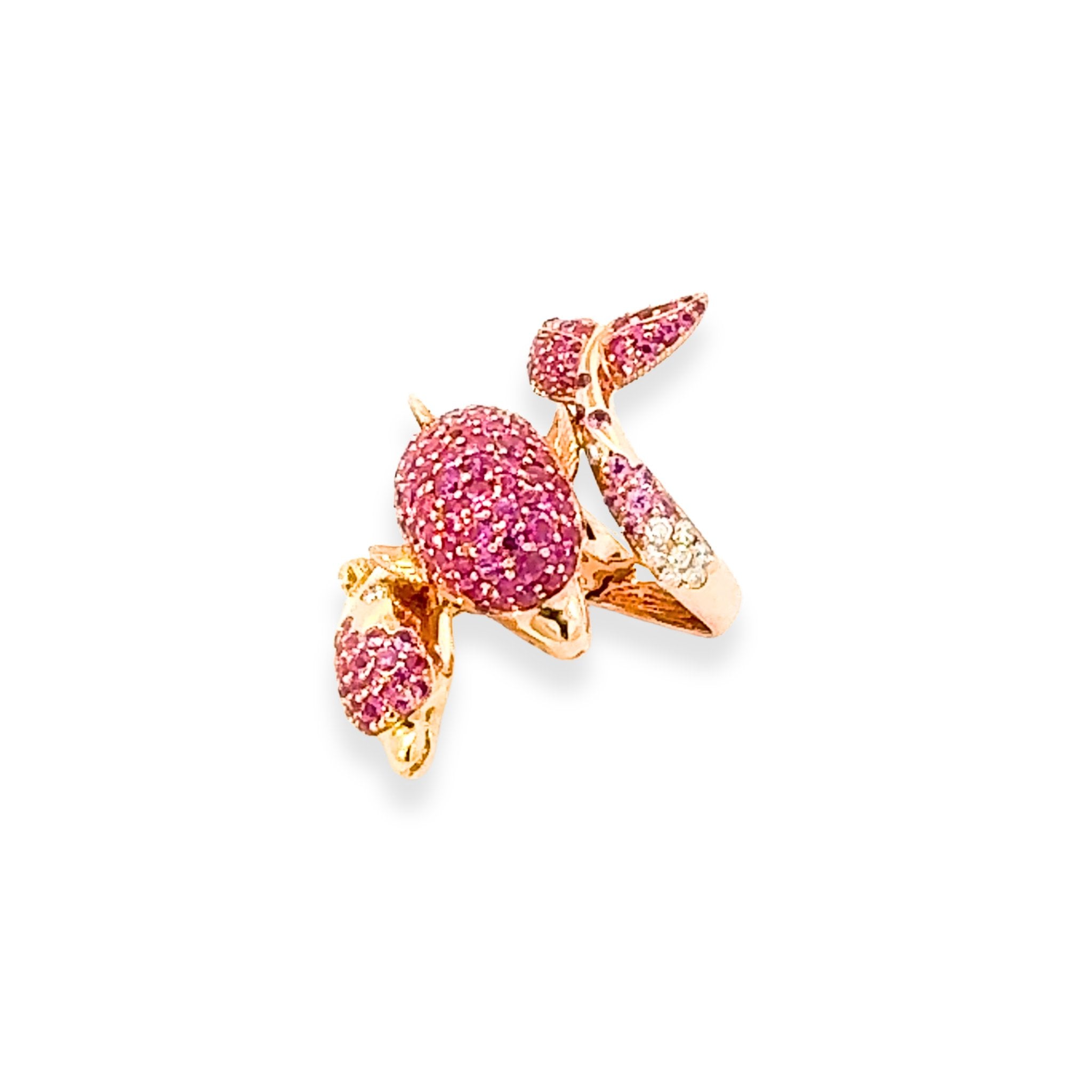 Exclusive Dolphin Pink Sapphire Diamond 18K Yellow Gold Exclusive Ring by Natkina