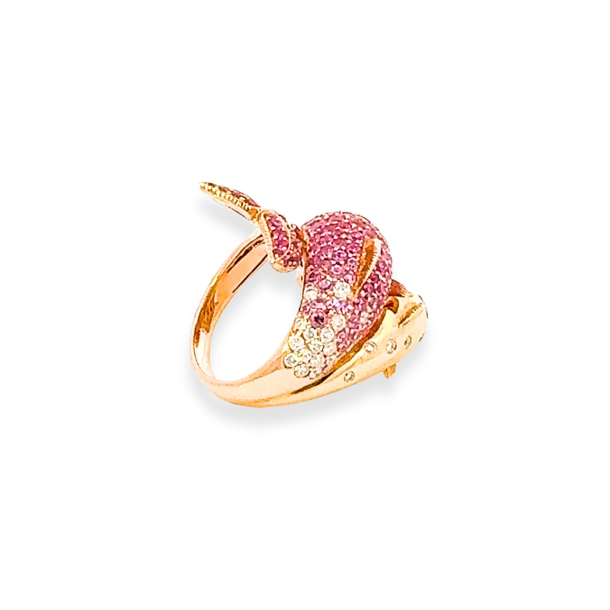 Exclusive Dolphin Pink Sapphire Diamond 18K Yellow Gold Exclusive Ring by Natkina