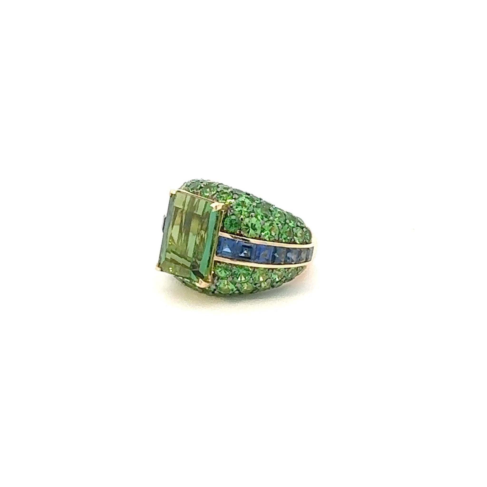 Exclusive Green Tourmaline Sapphire Tsavorite Ring White 18K Gold Exclusive Ring by Natkina