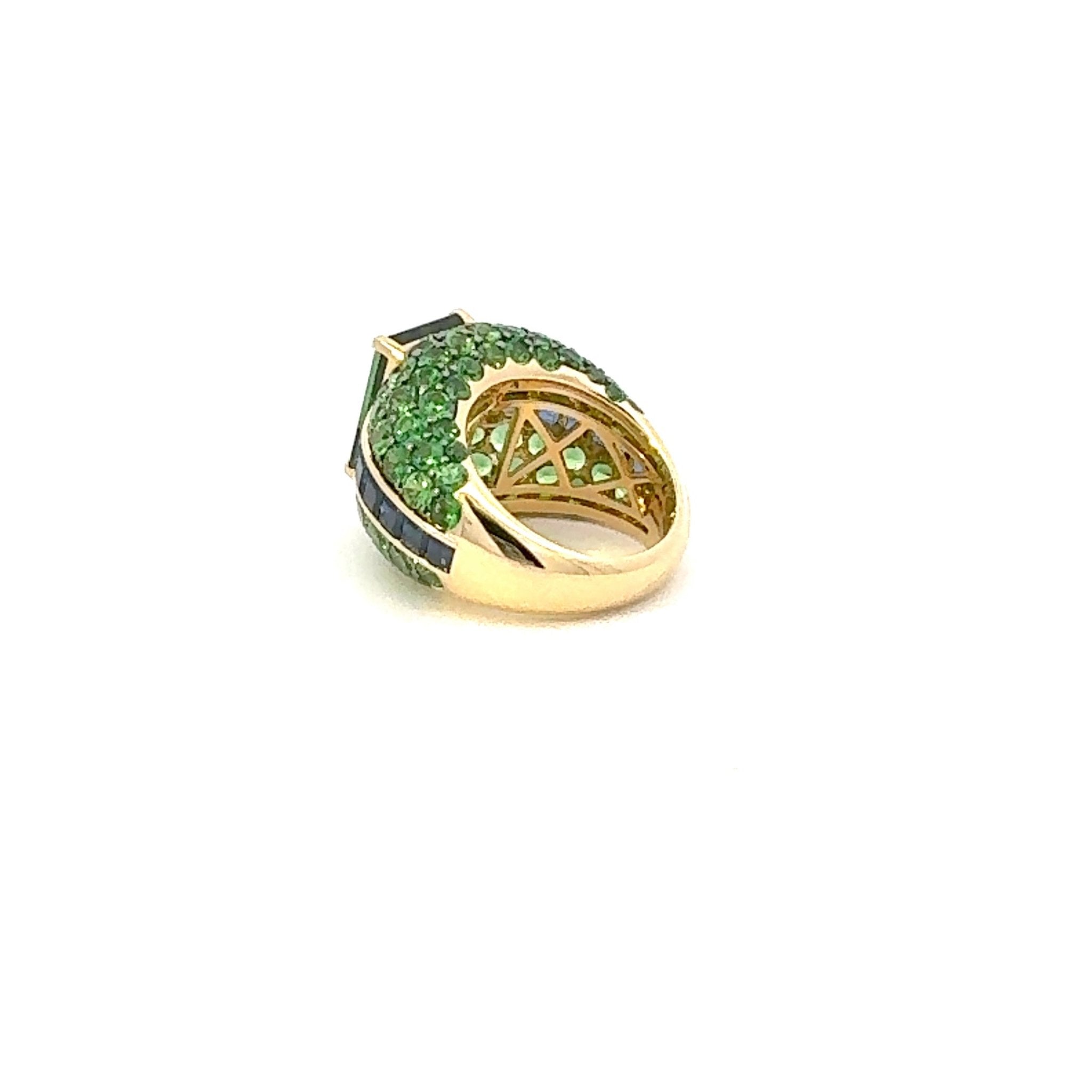 Exclusive Green Tourmaline Sapphire Tsavorite Ring White 18K Gold Exclusive Ring by Natkina