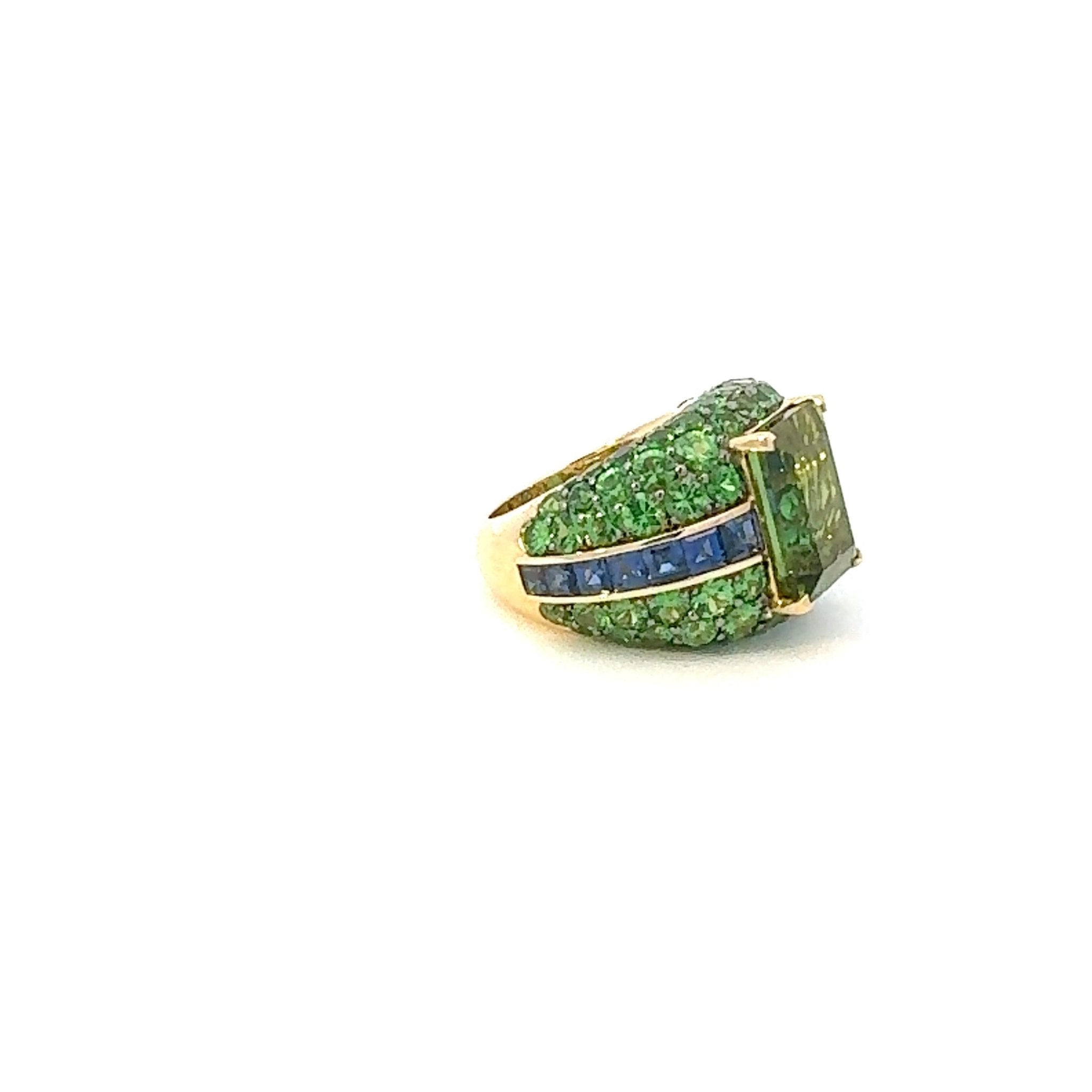 Exclusive Green Tourmaline Sapphire Tsavorite Ring White 18K Gold Exclusive Ring by Natkina