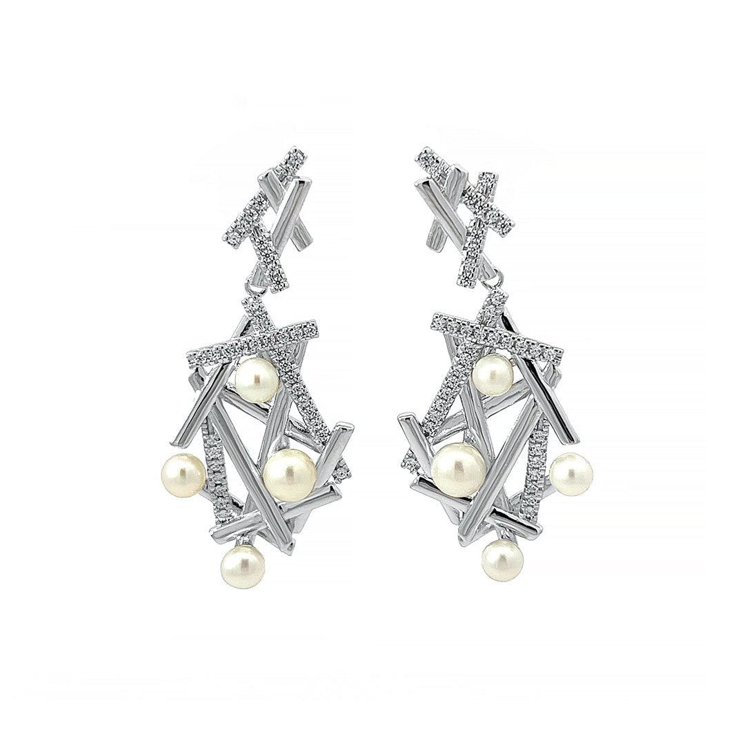 Geometry Baby Pearl Chaos Dangle Earrings by Natkina