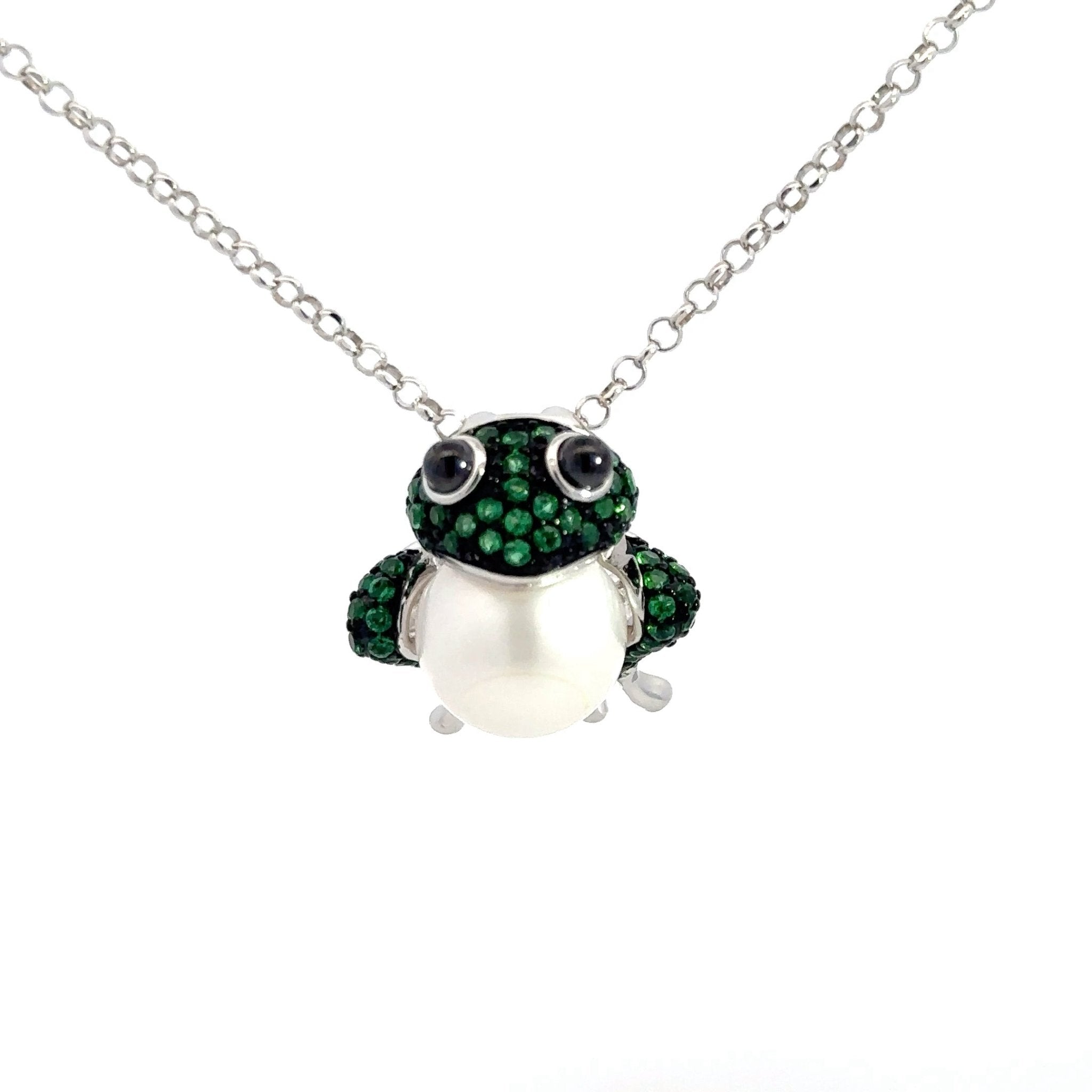 Green & Pearl Silver Frog Pendant by Natkina