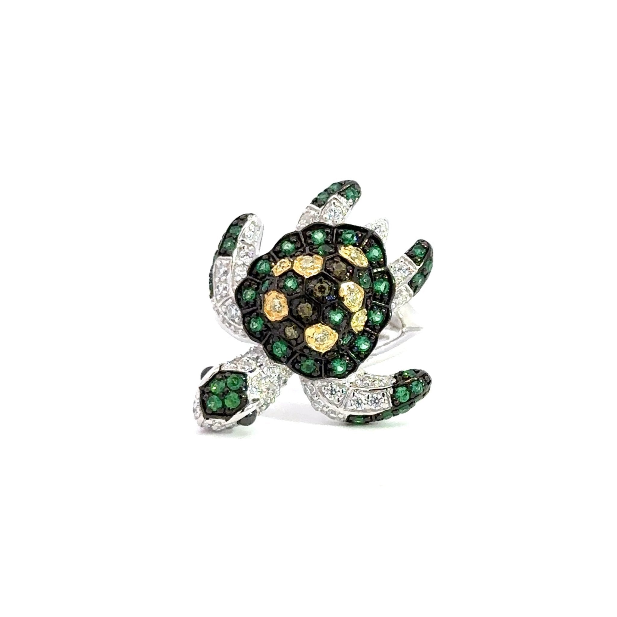 Green Turtle SIlver Ring by Natkina