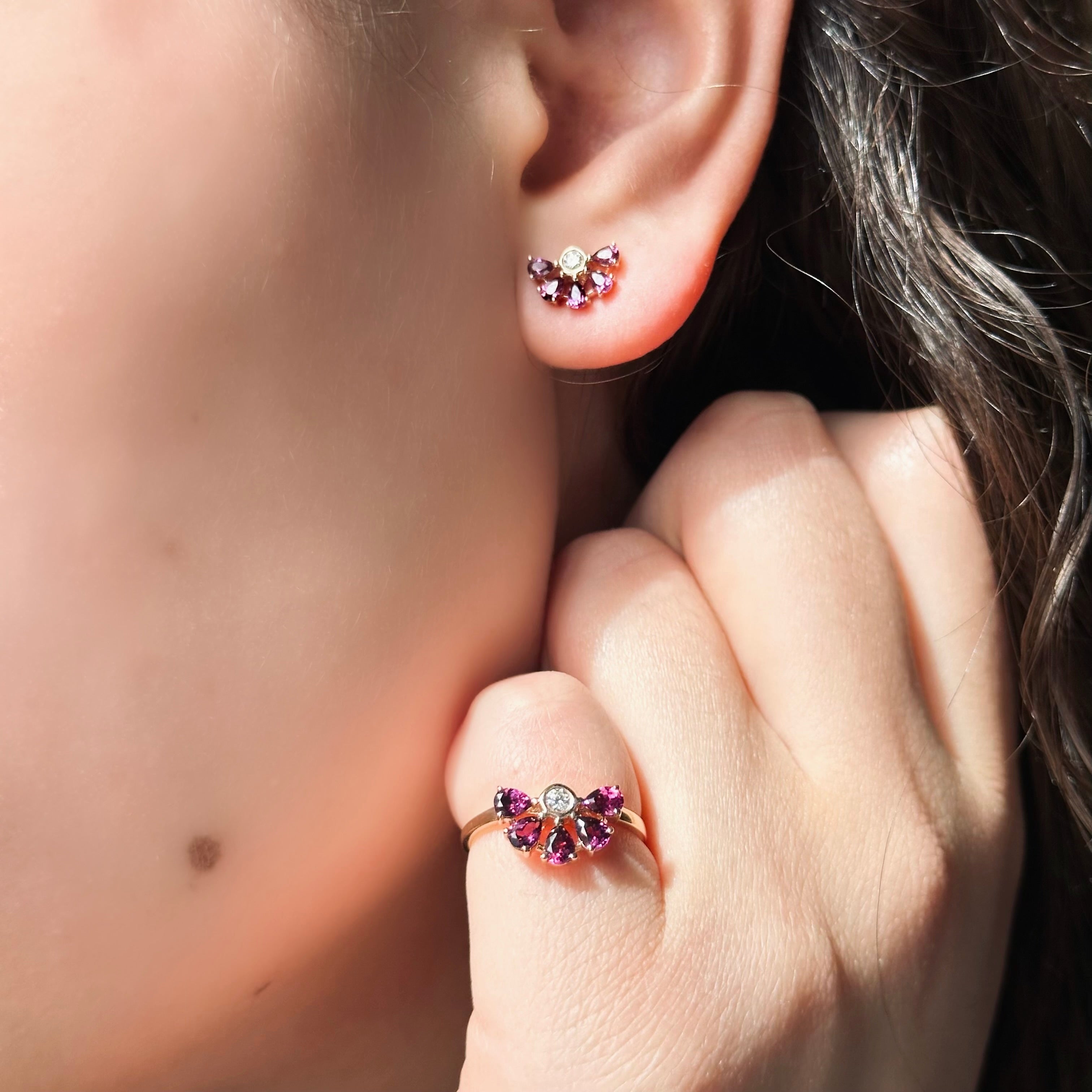 Boucles d'oreilles éternelle diamant grenat rose or