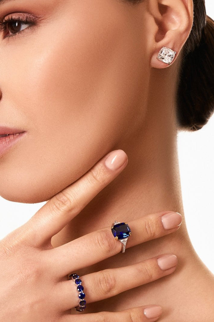 Long Cushion Cut Diamond Alternative Silver Ring Karolina by Natkina