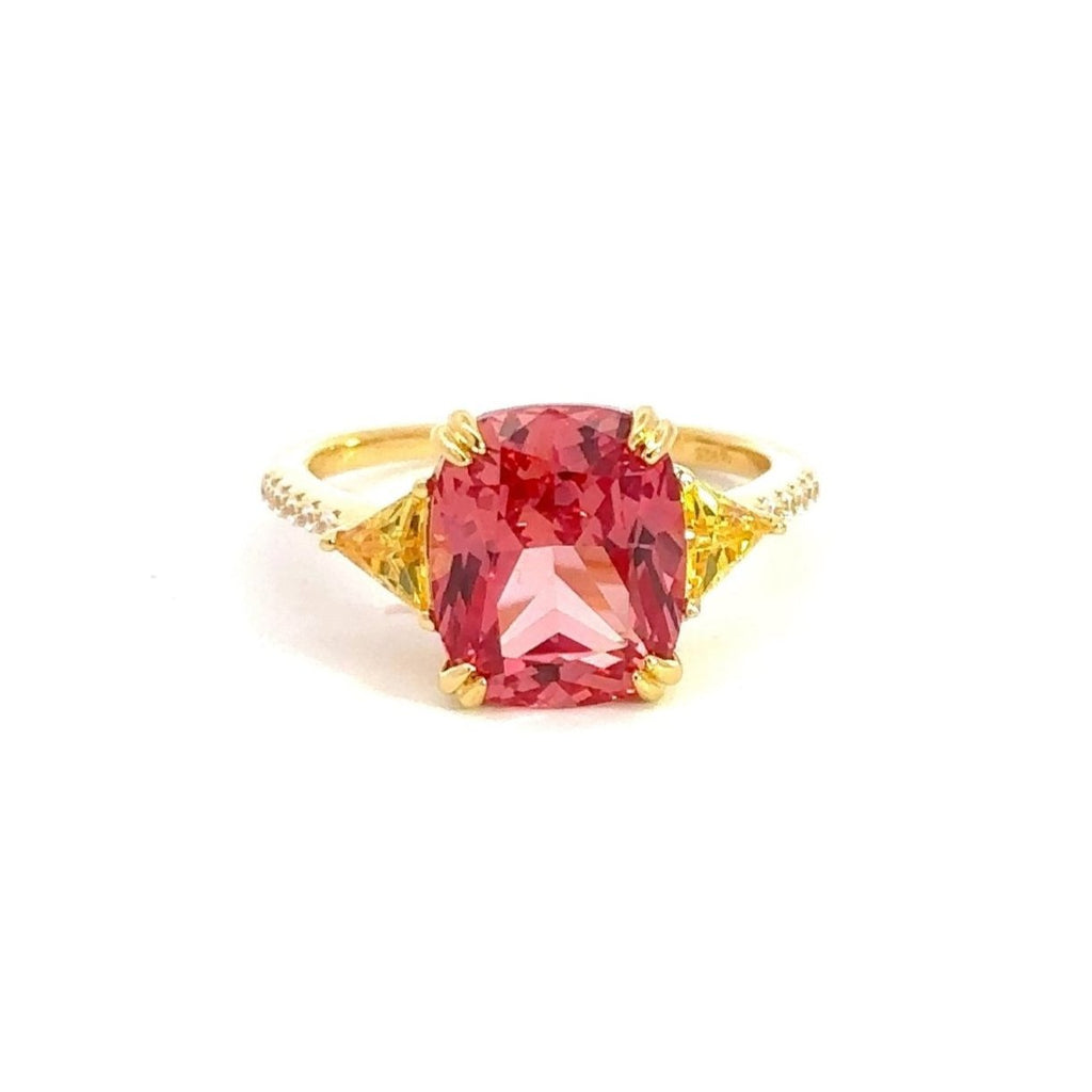 Elongated Peach Fuzz Cushion Cut Karolina Yellow Gold Silver Ring