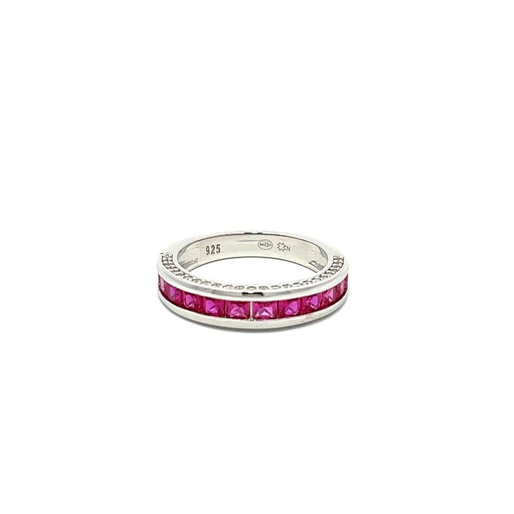 An image depicting Love and Promise Band Silver Ring by Fall in Love - White Silver / Red / Europe: 56