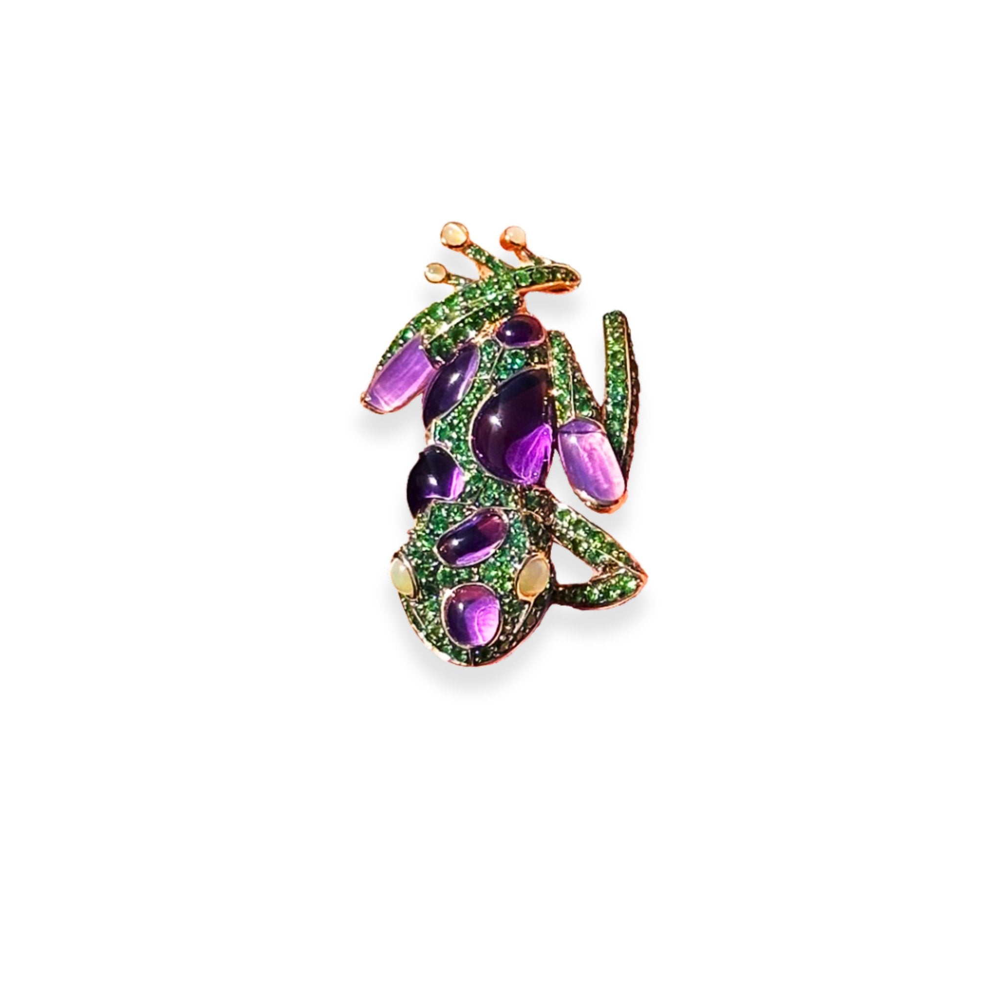 Lucky Frog Amethyst Cat Eye Tsavorite 18K Yellow Gold Exclusive Ring by Natkina