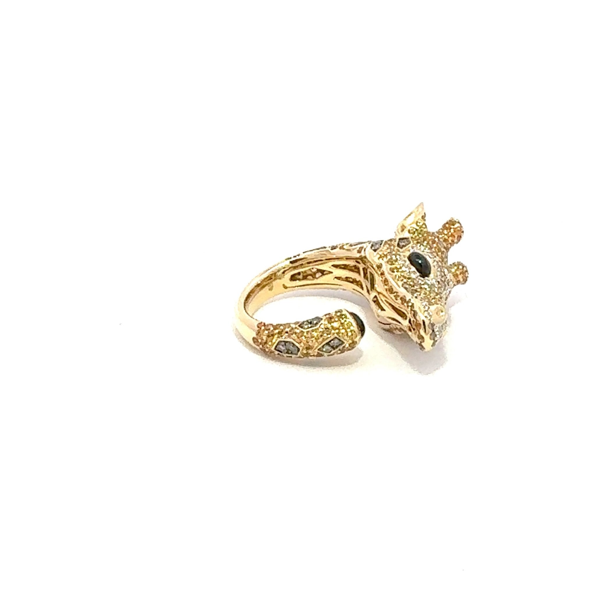 Marvellous Giraffe Diamond Onyx Yellow 18K Gold Exclusive Ring by Natkina