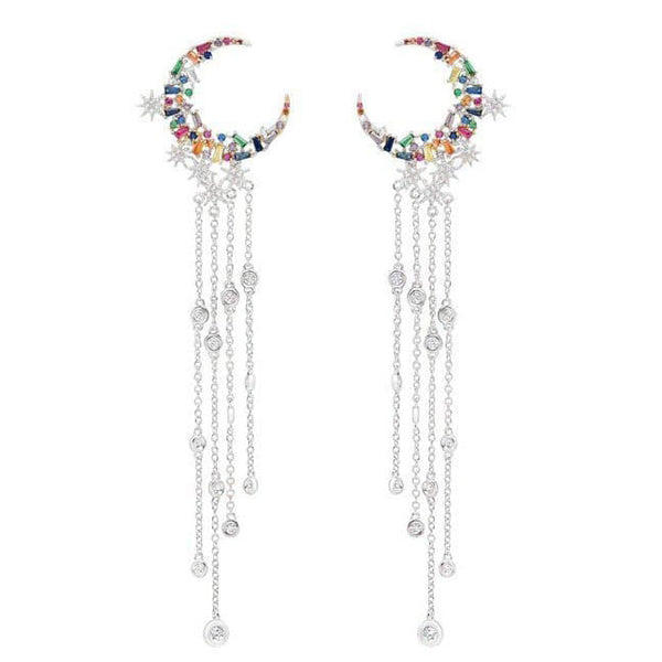 Rainbow Moon & Starburst Dangle Earrings