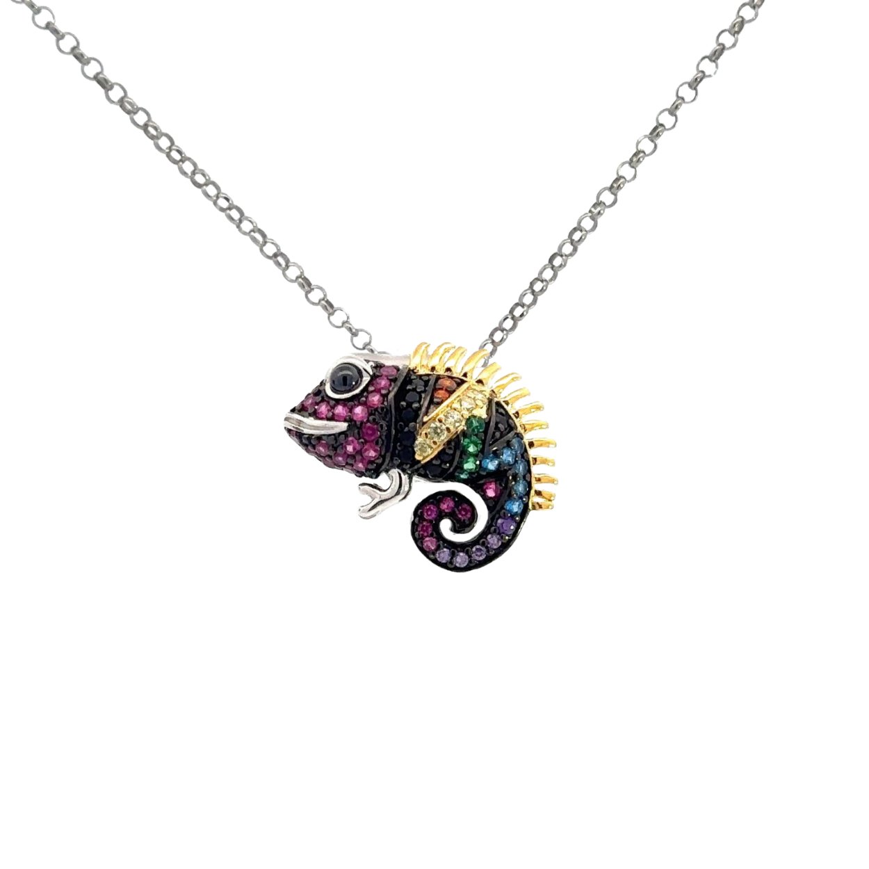 Multicolor Chameleon Silver Pendant by Natkina
