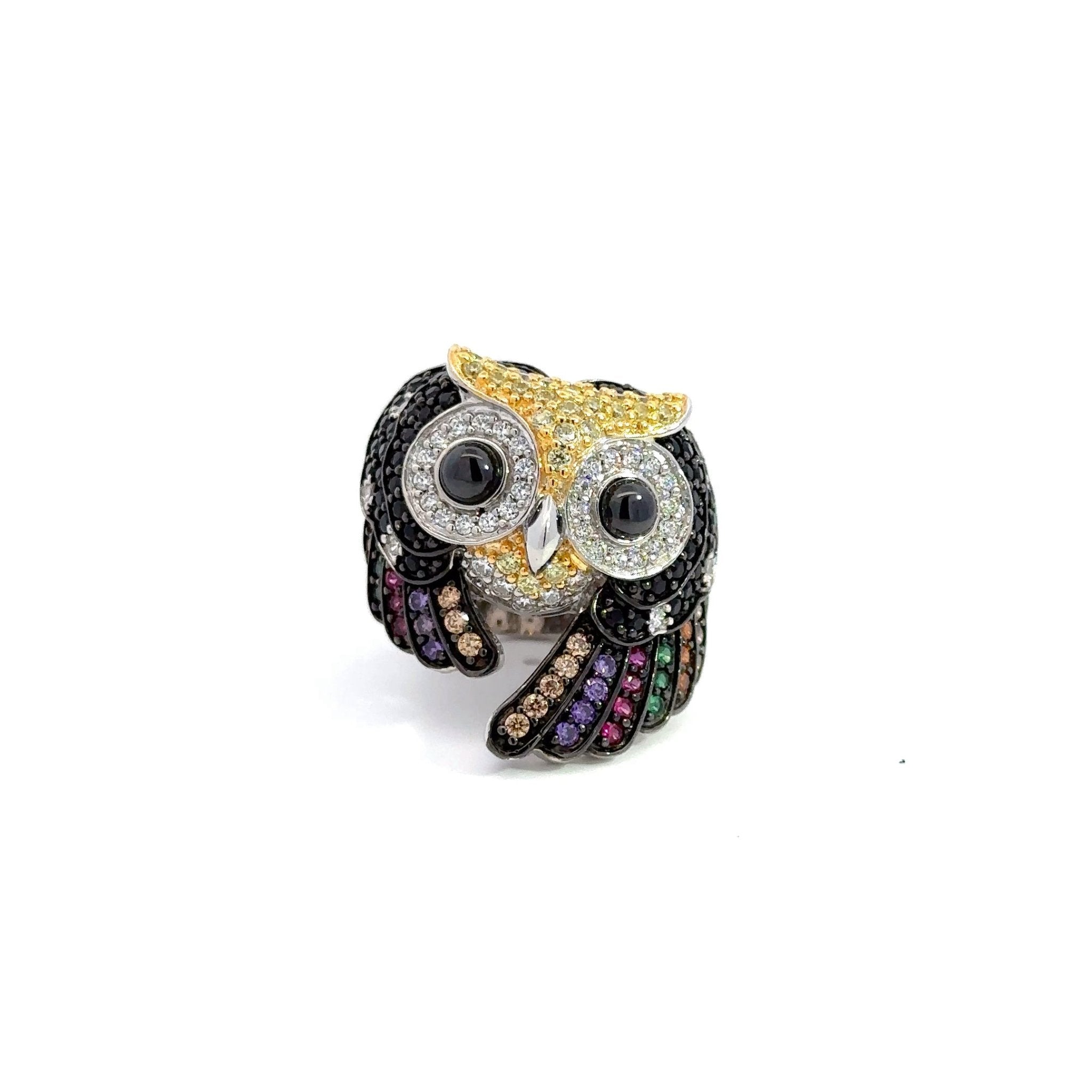Multicolor Owl Silver Ring by Natkina