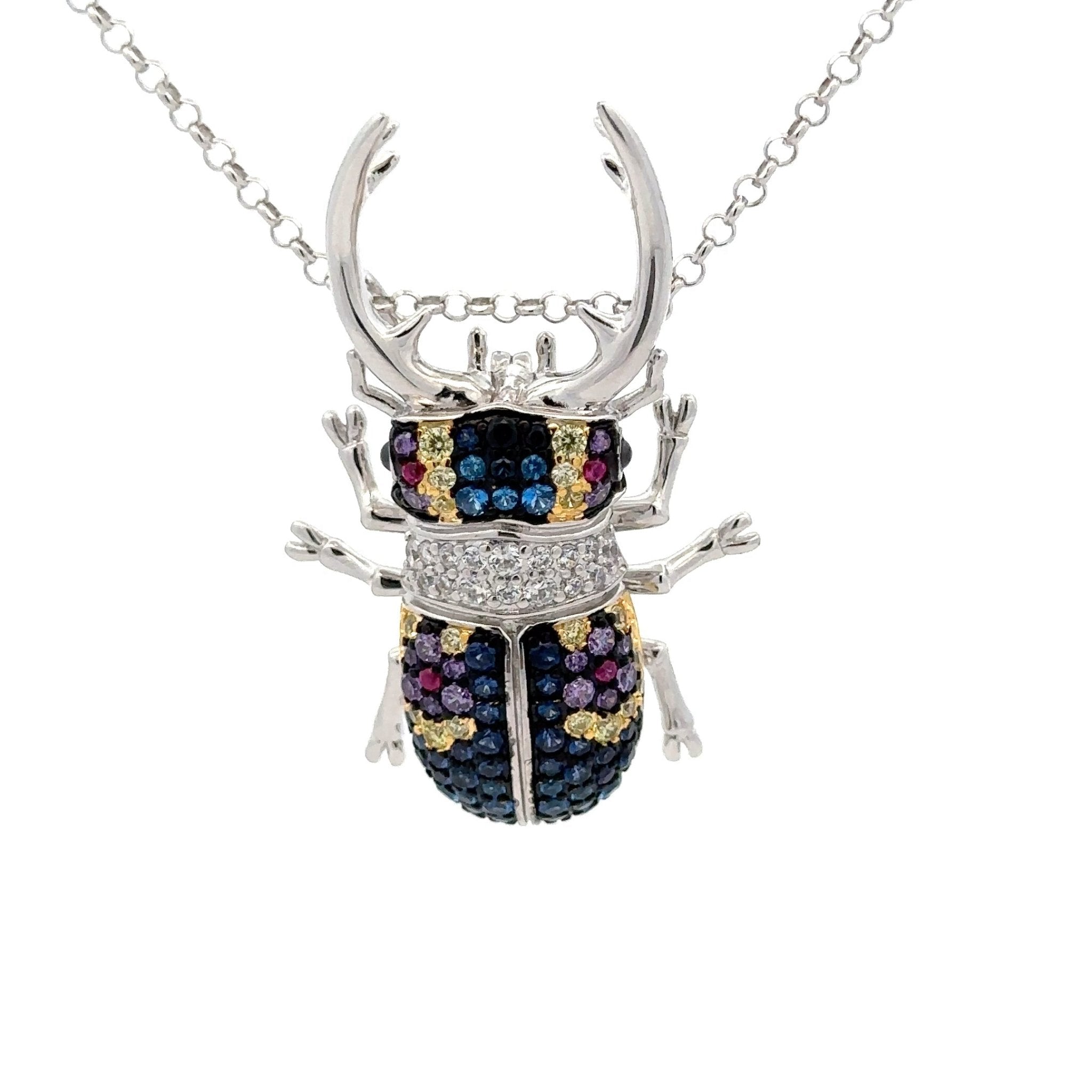Multicolor Stag Beetle Silver Brooch by Natkina