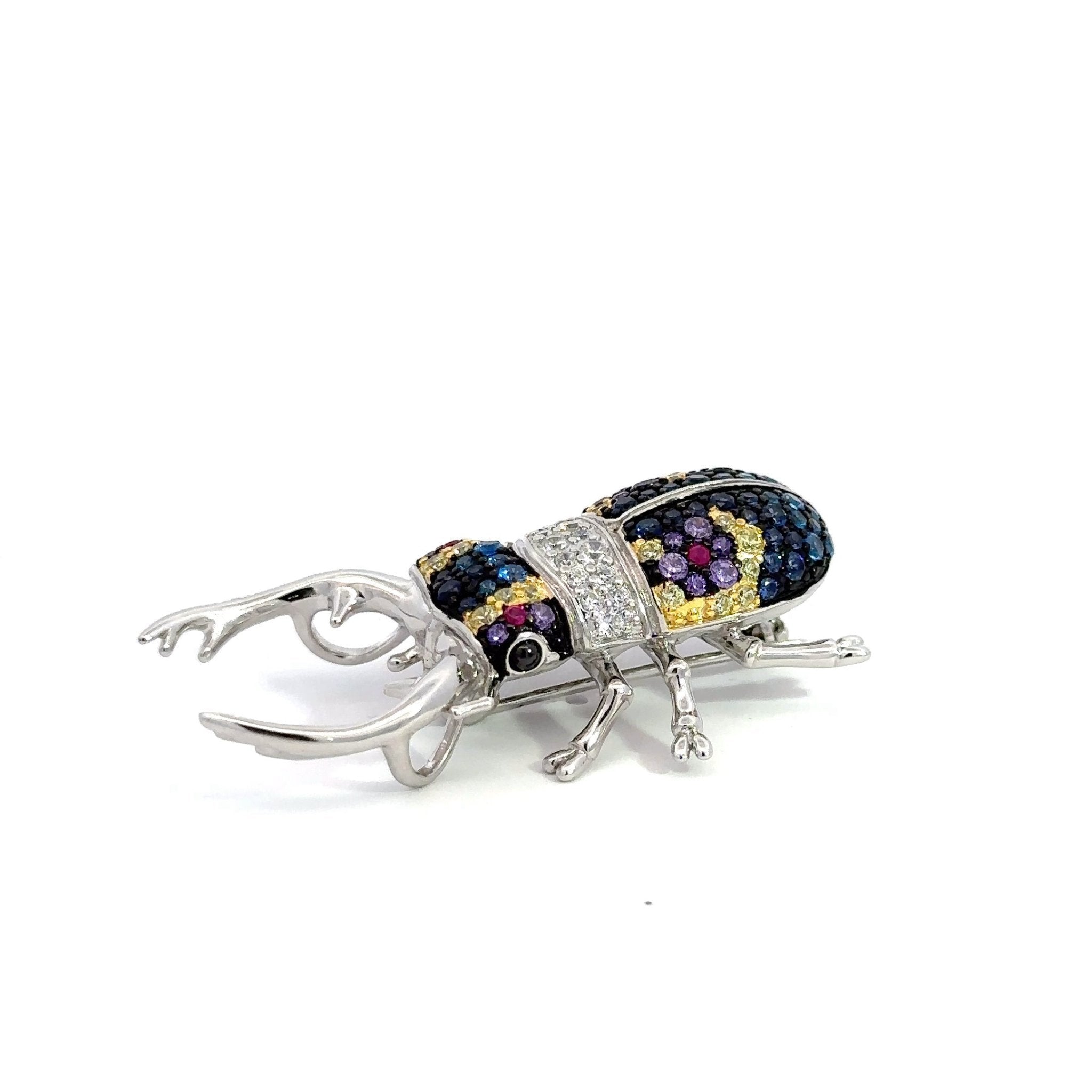 Multicolor Stag Beetle Silver Brooch by Natkina