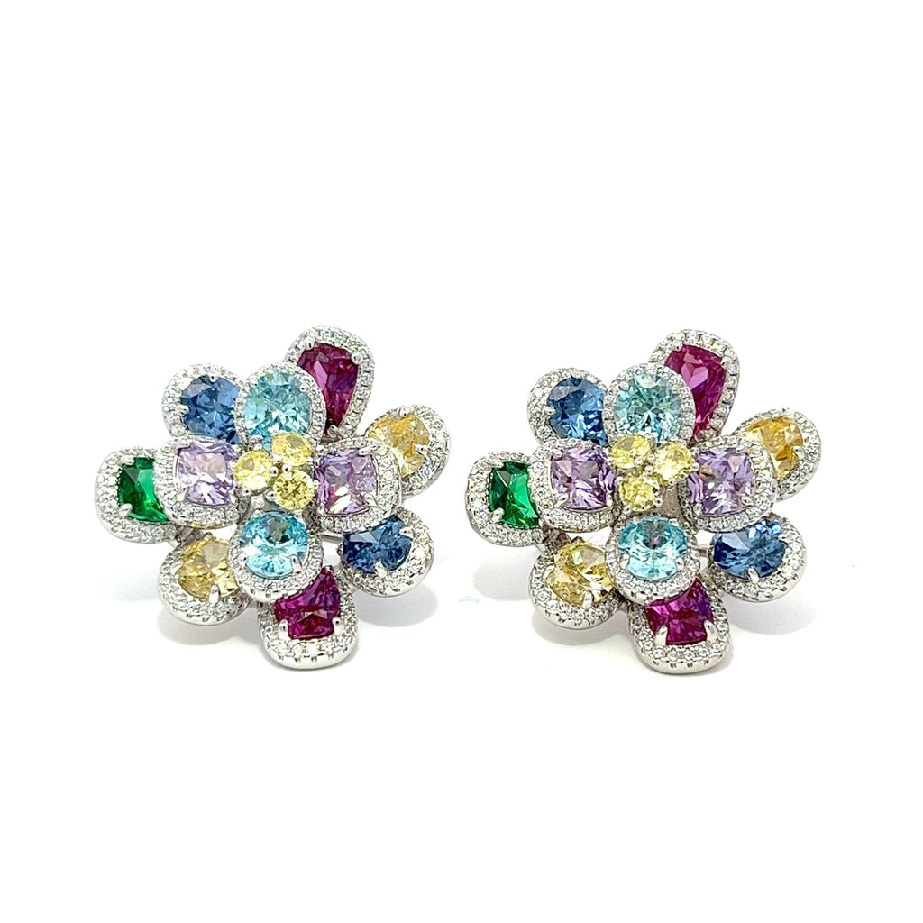 Colourful Flower Pin & Clip on Earrings