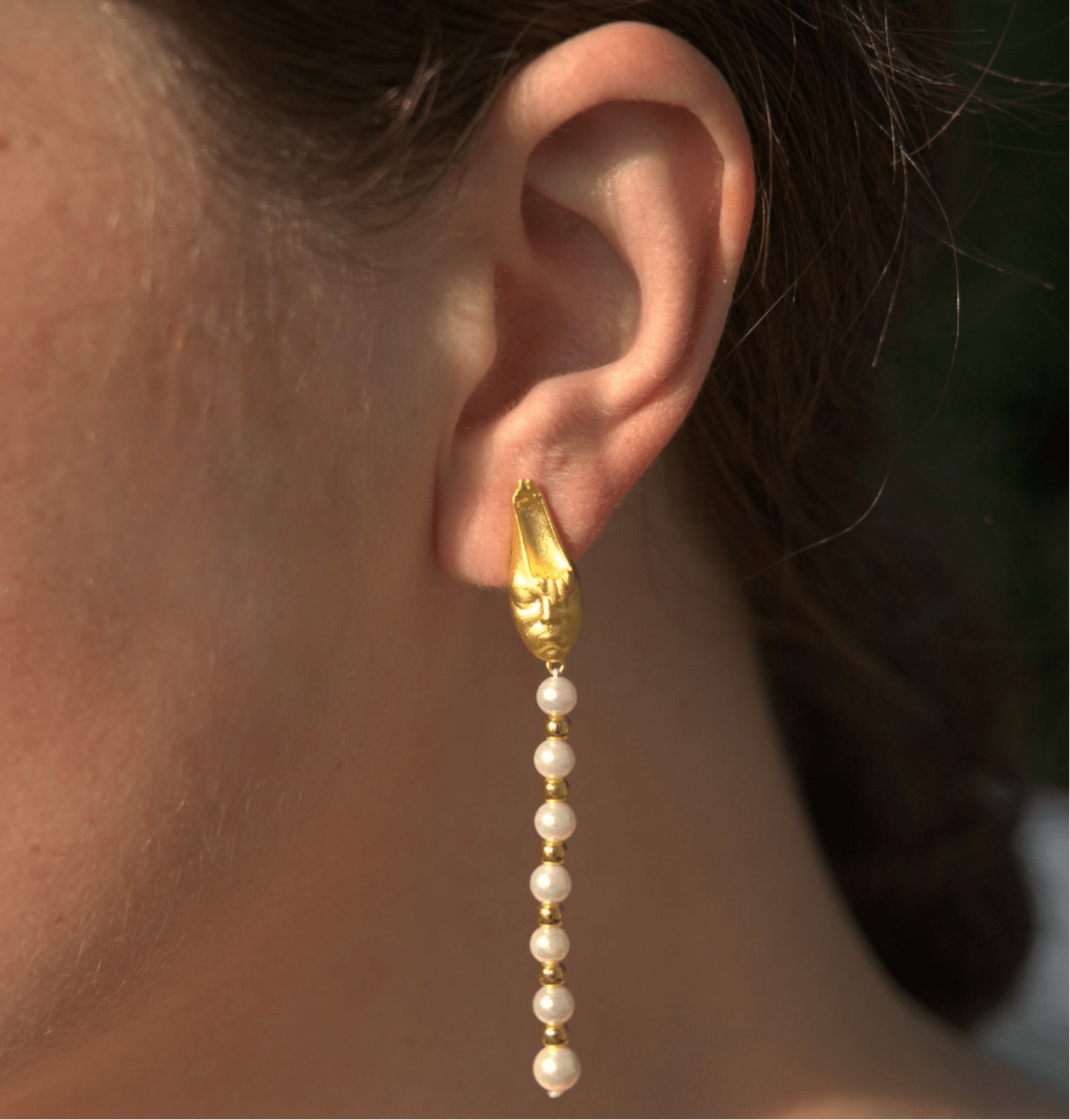 My Fight Mono Pearl Dangle Earrings Body Shape Collection by Natkina