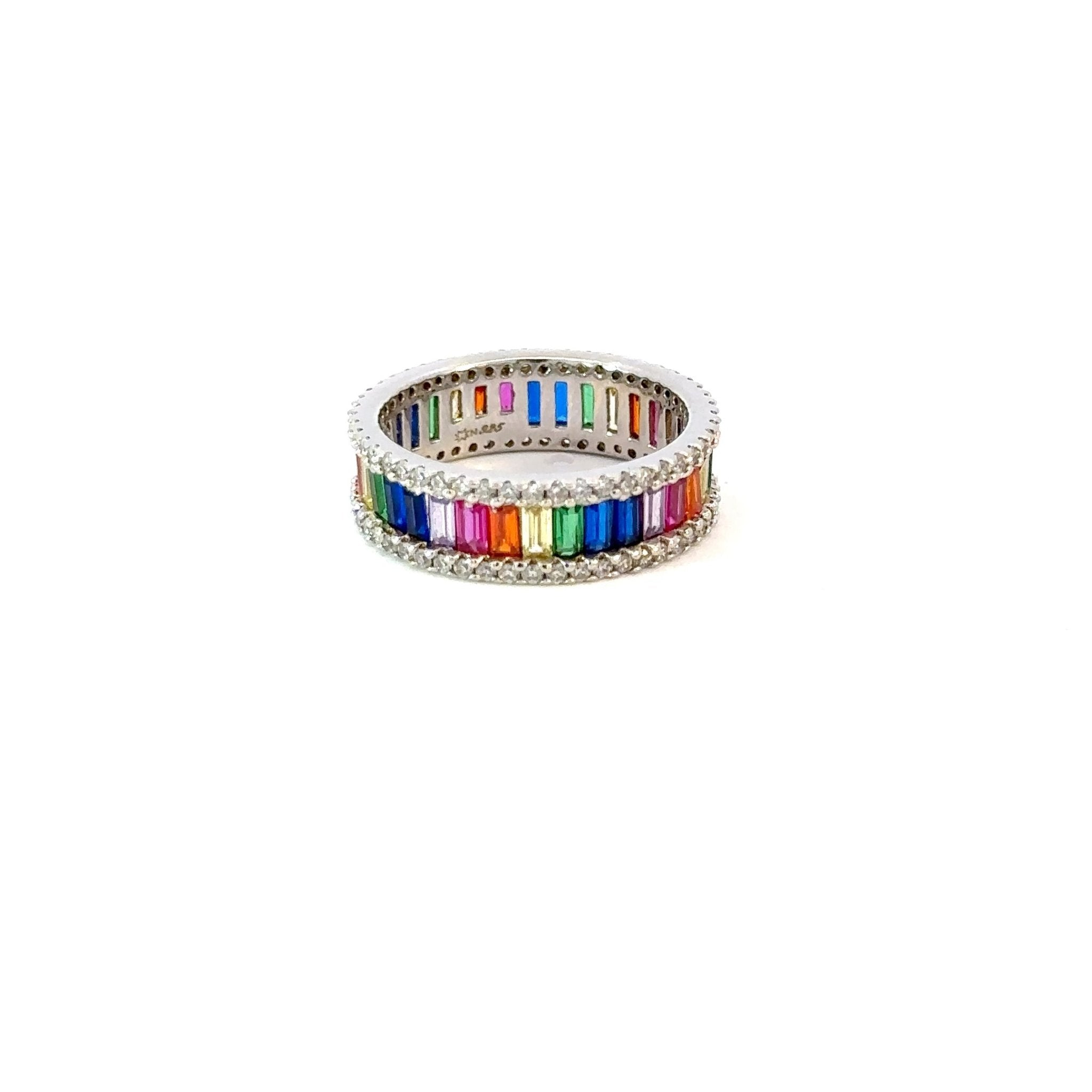 One Row Rainbow Silver Ring by Natkina