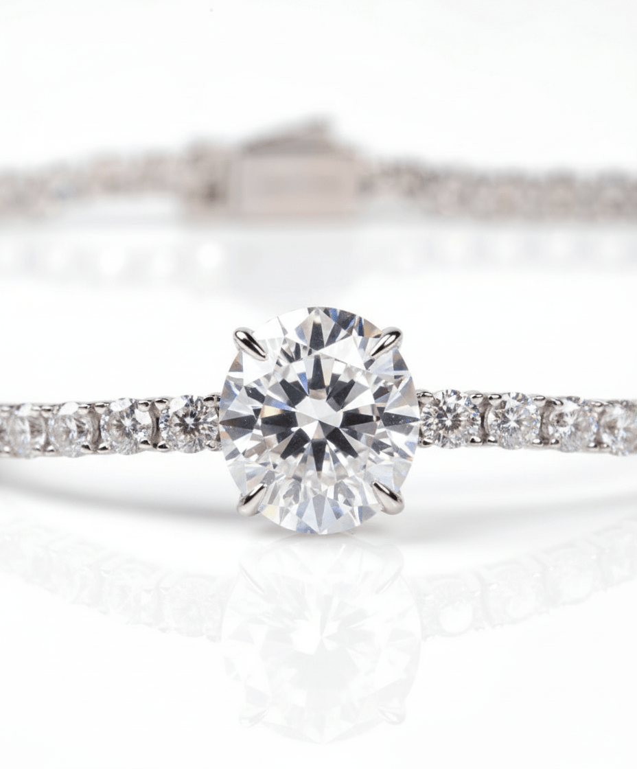 Oval Centred Tennis Silver Necklace by Natkina