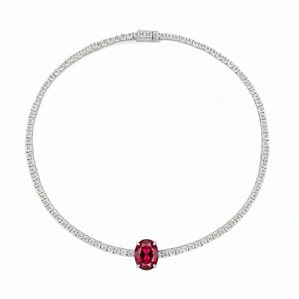 Oval Centred Tennis Silver Necklace by Natkina