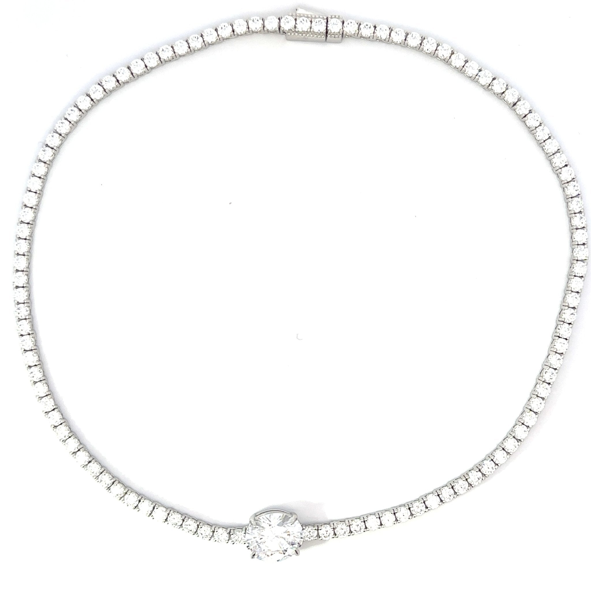 Oval Centred Tennis Silver Necklace by Natkina