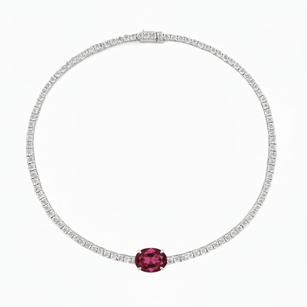 Oval Centred Tennis Silver Necklace by Natkina