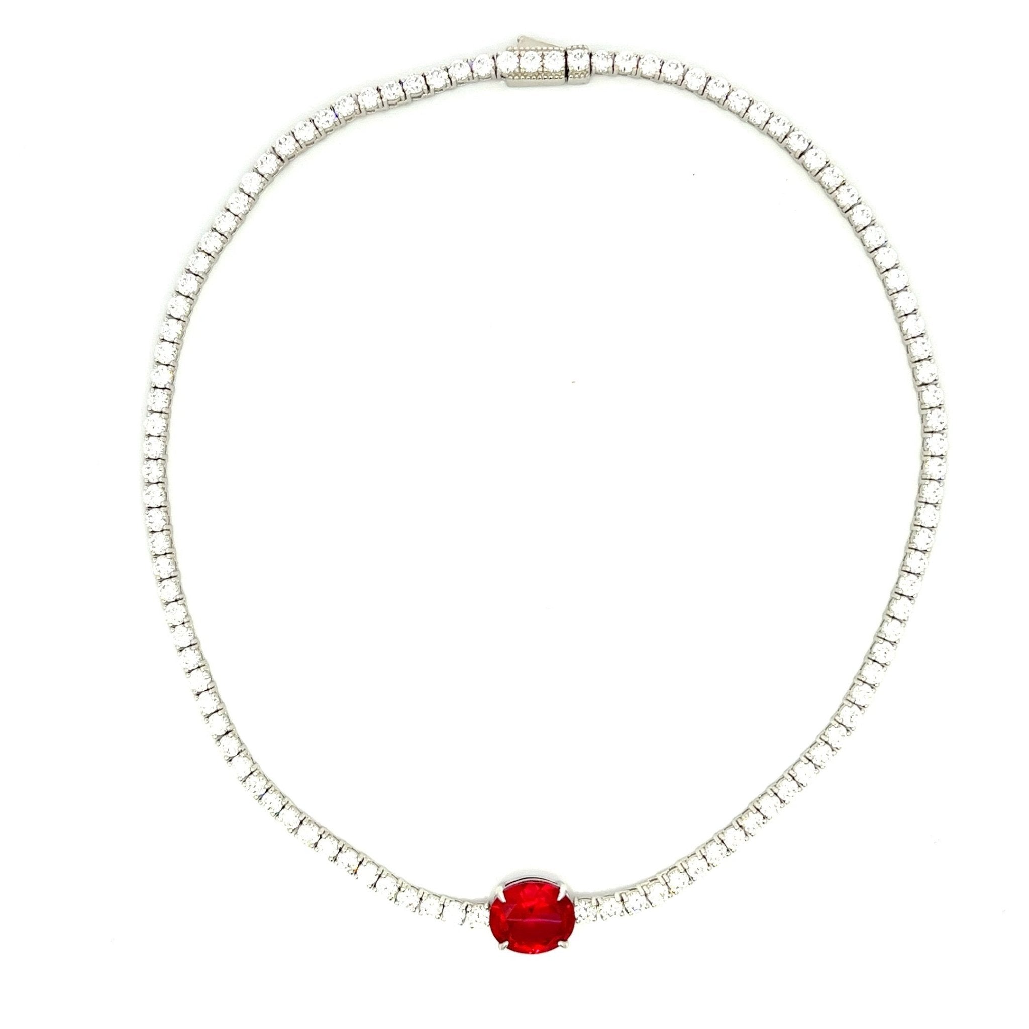 Oval Centred Tennis Silver Necklace by Natkina