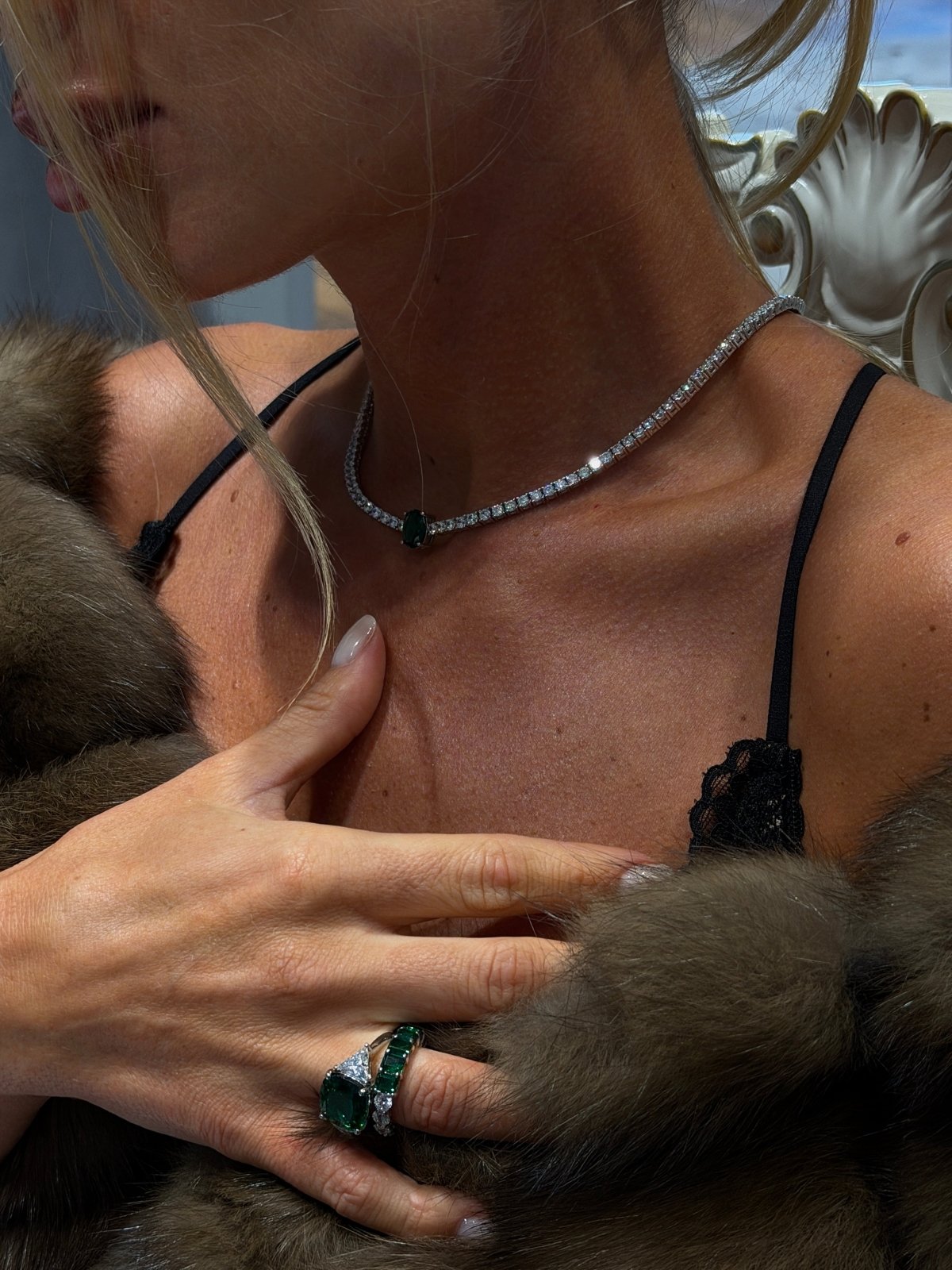 Oval Centred Tennis Silver Necklace by Natkina