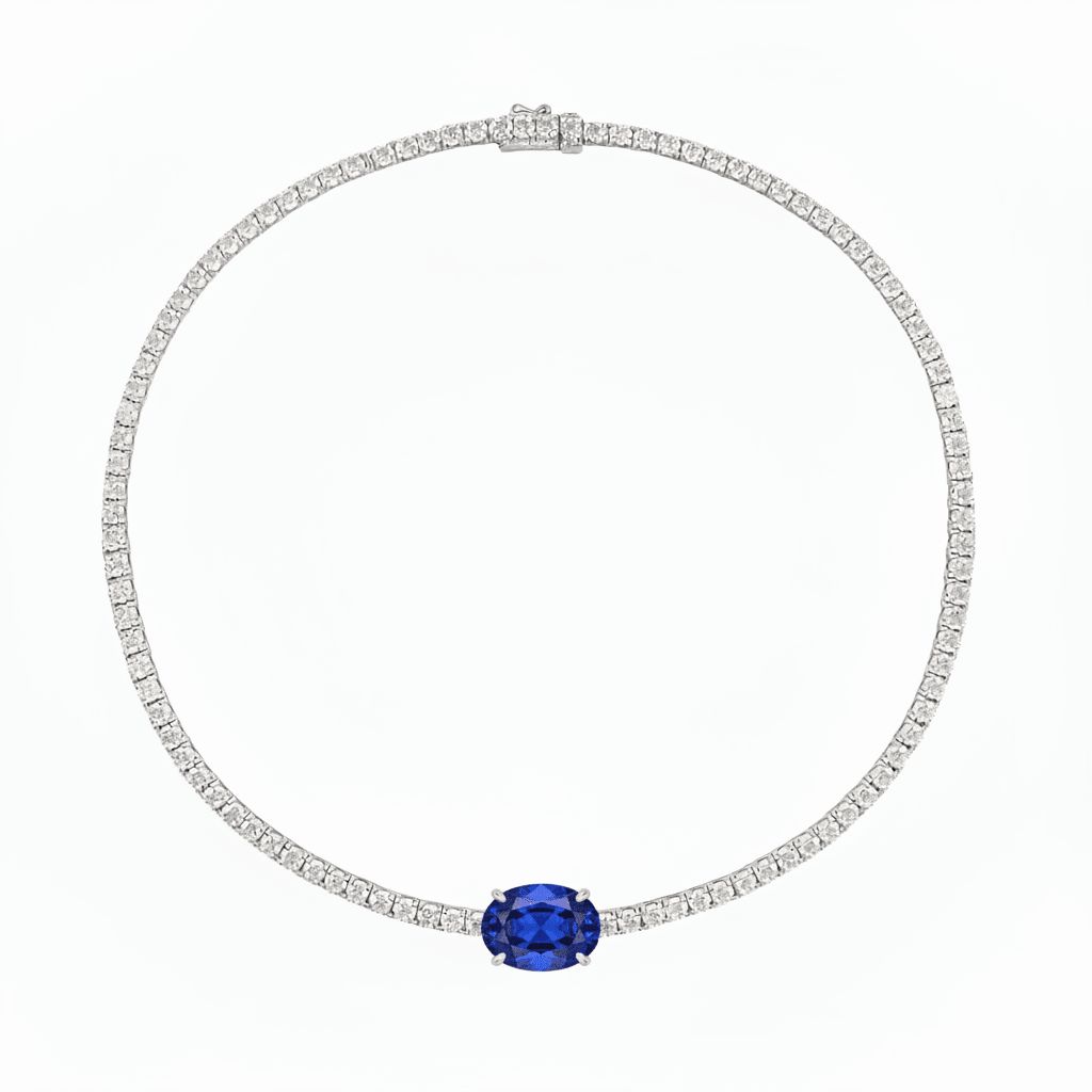 Oval Centred Tennis Silver Necklace by Natkina