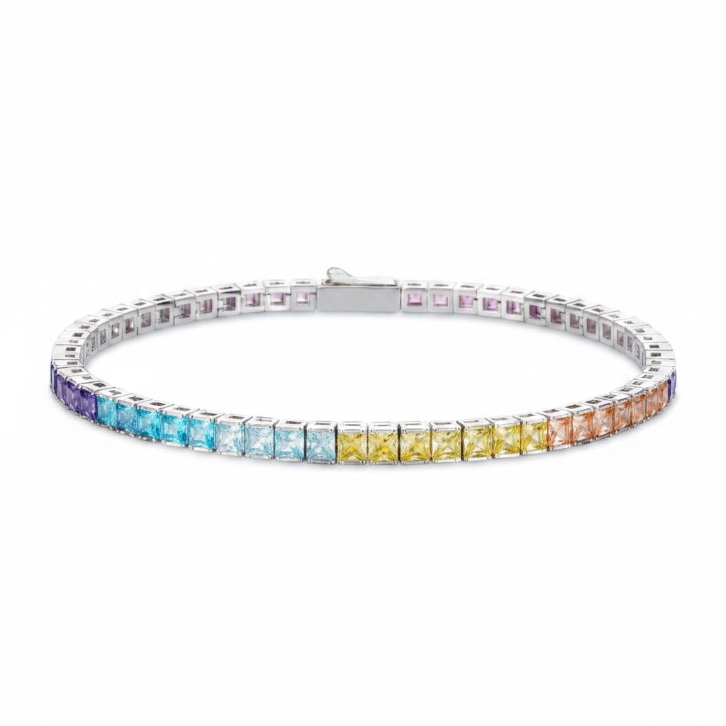 Pastel Rainbow Silver Tennis Bracelet by Natkina