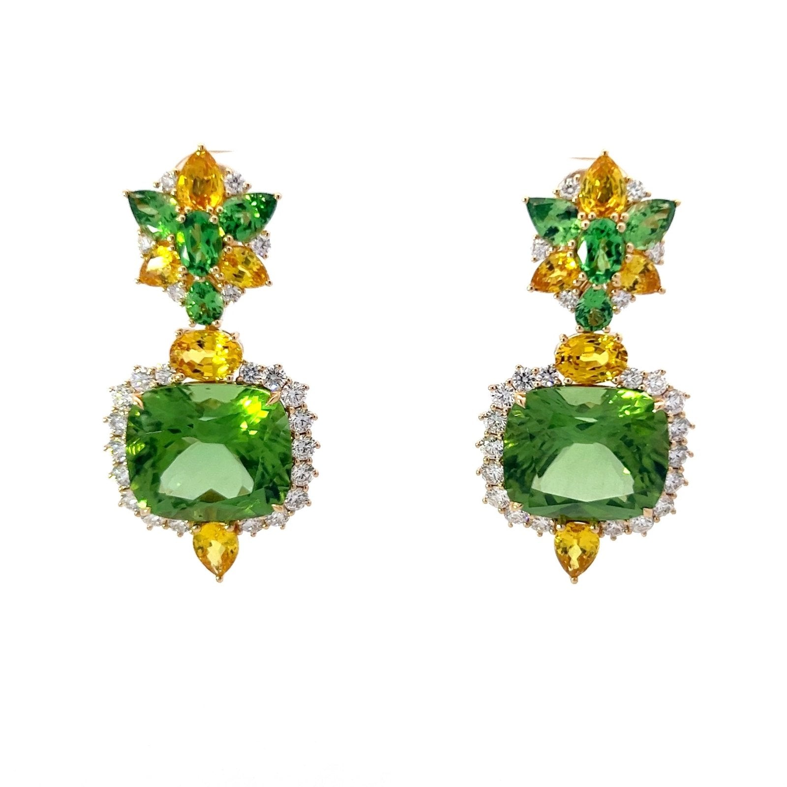 Peridot Yellow Sapphire Diamond 18K Yellow Gold Exclusive Earrings by Natkina