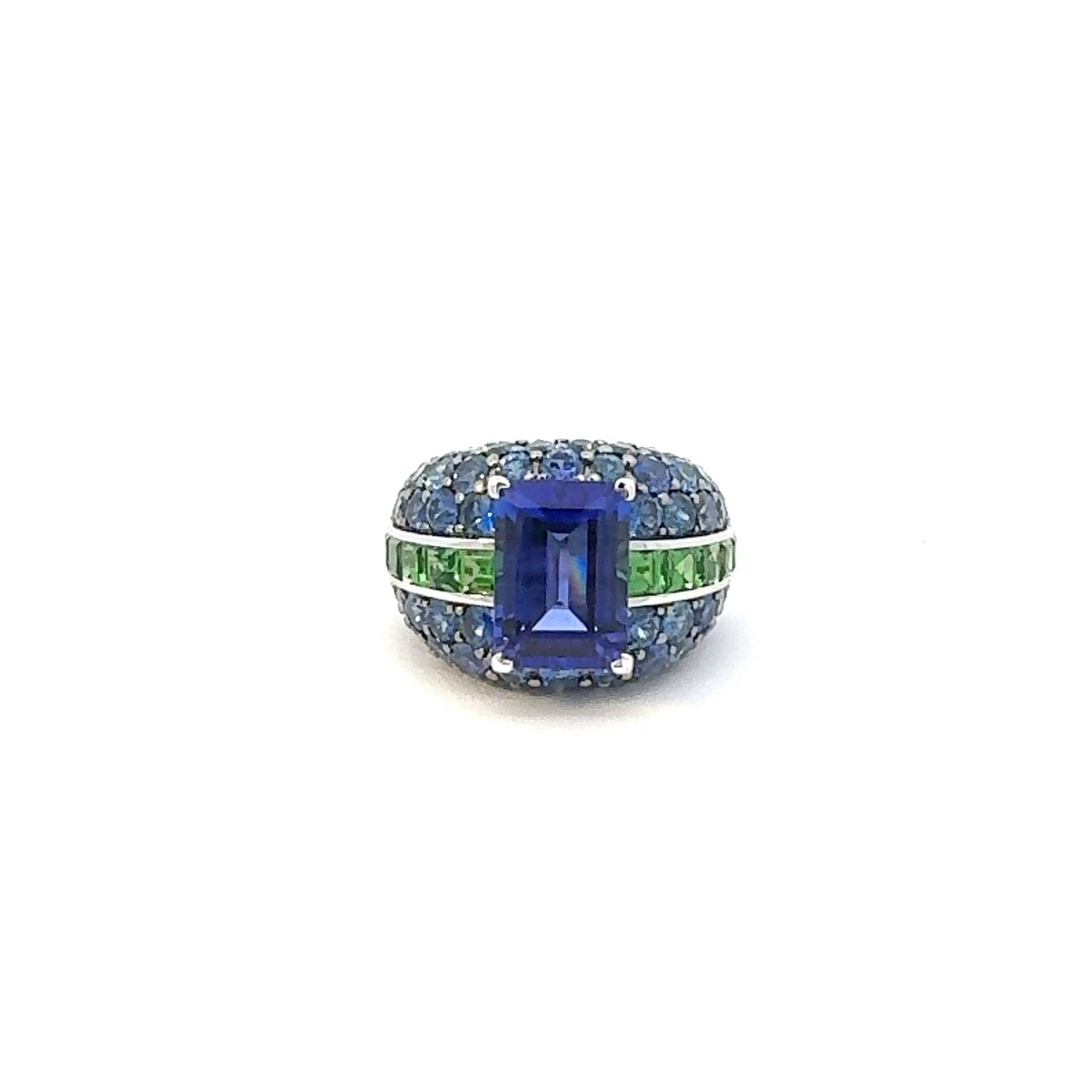 Posh Blue Sapphire Tanzanite 18K White Gold Exclusive Ring by Natkina