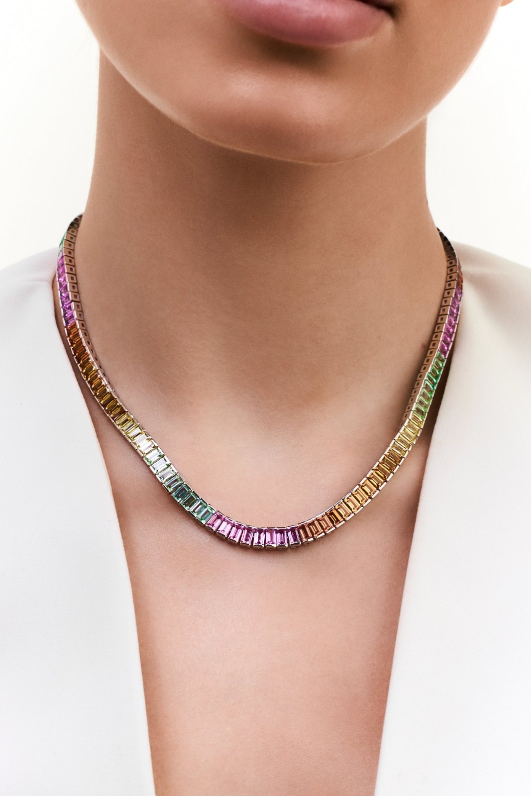 Rainbow Baguette Silver Necklace by Natkina