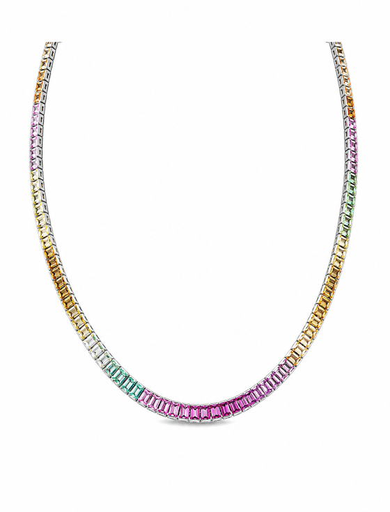 Rainbow Baguette Silver Necklace by Natkina