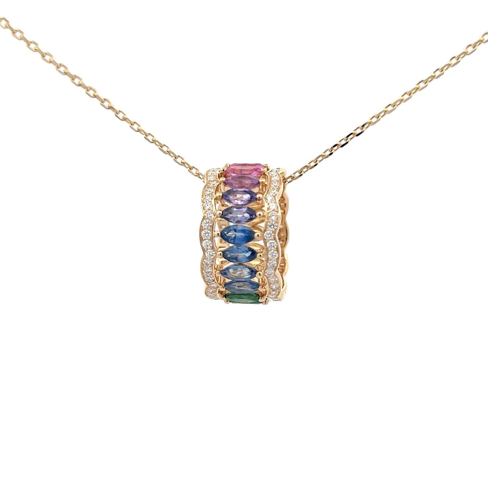 Rainbow Multi Sapphires 18K Yellow Gold Necklace by Natkina