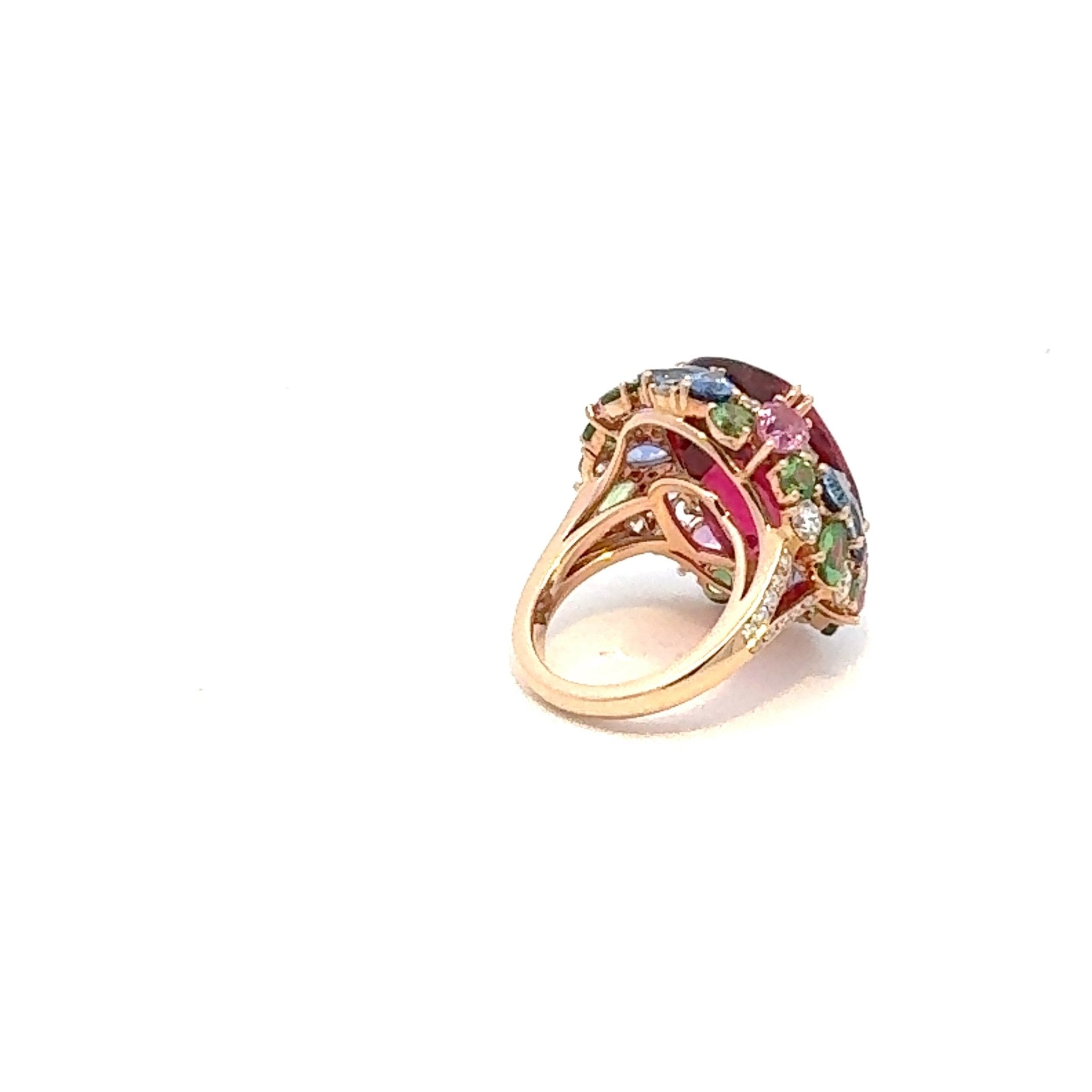 Rare Ruby Pink Sapphire Emerald Diamond 18K yellow Gold Exclusive Ring by Natkina