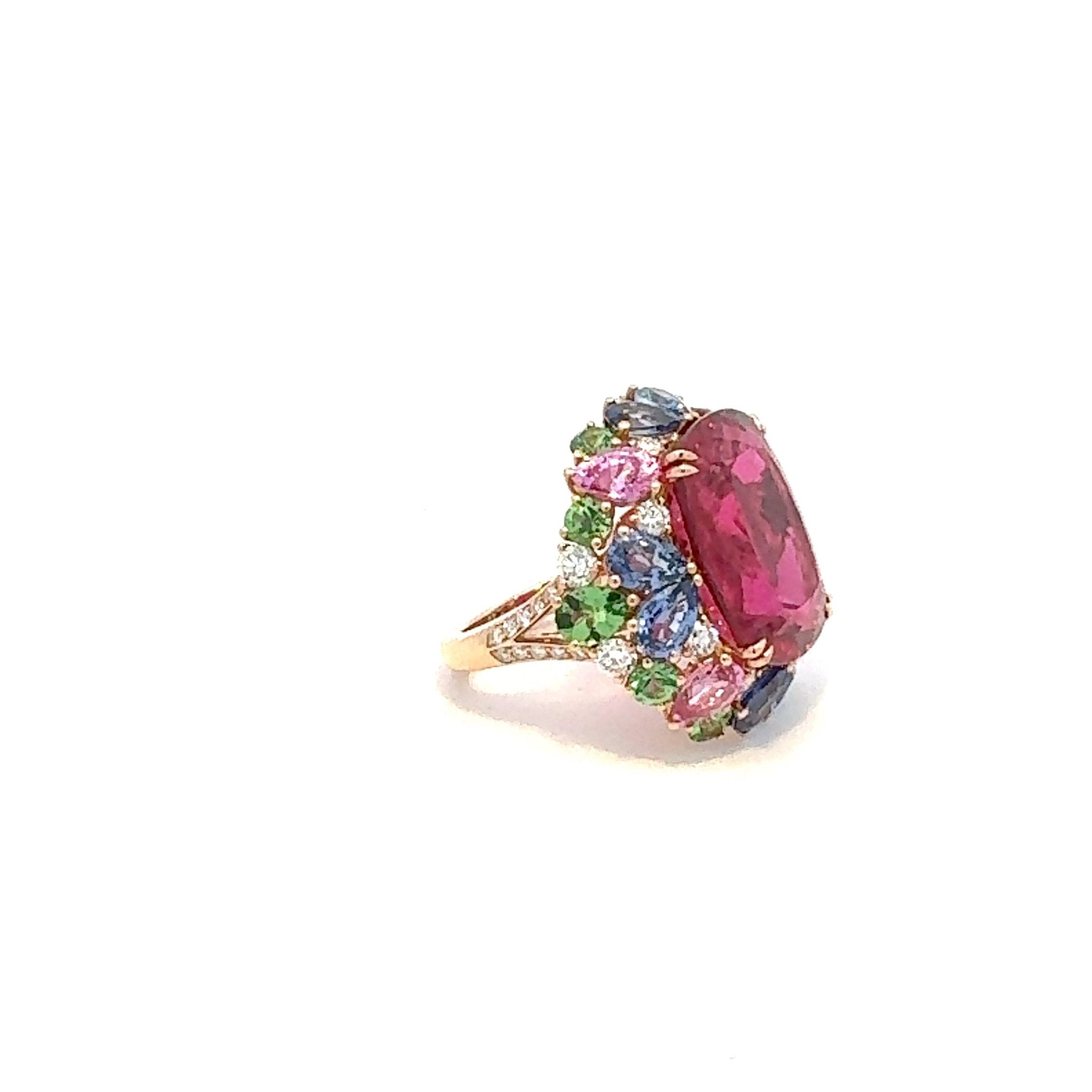 Rare Ruby Pink Sapphire Emerald Diamond 18K yellow Gold Exclusive Ring by Natkina