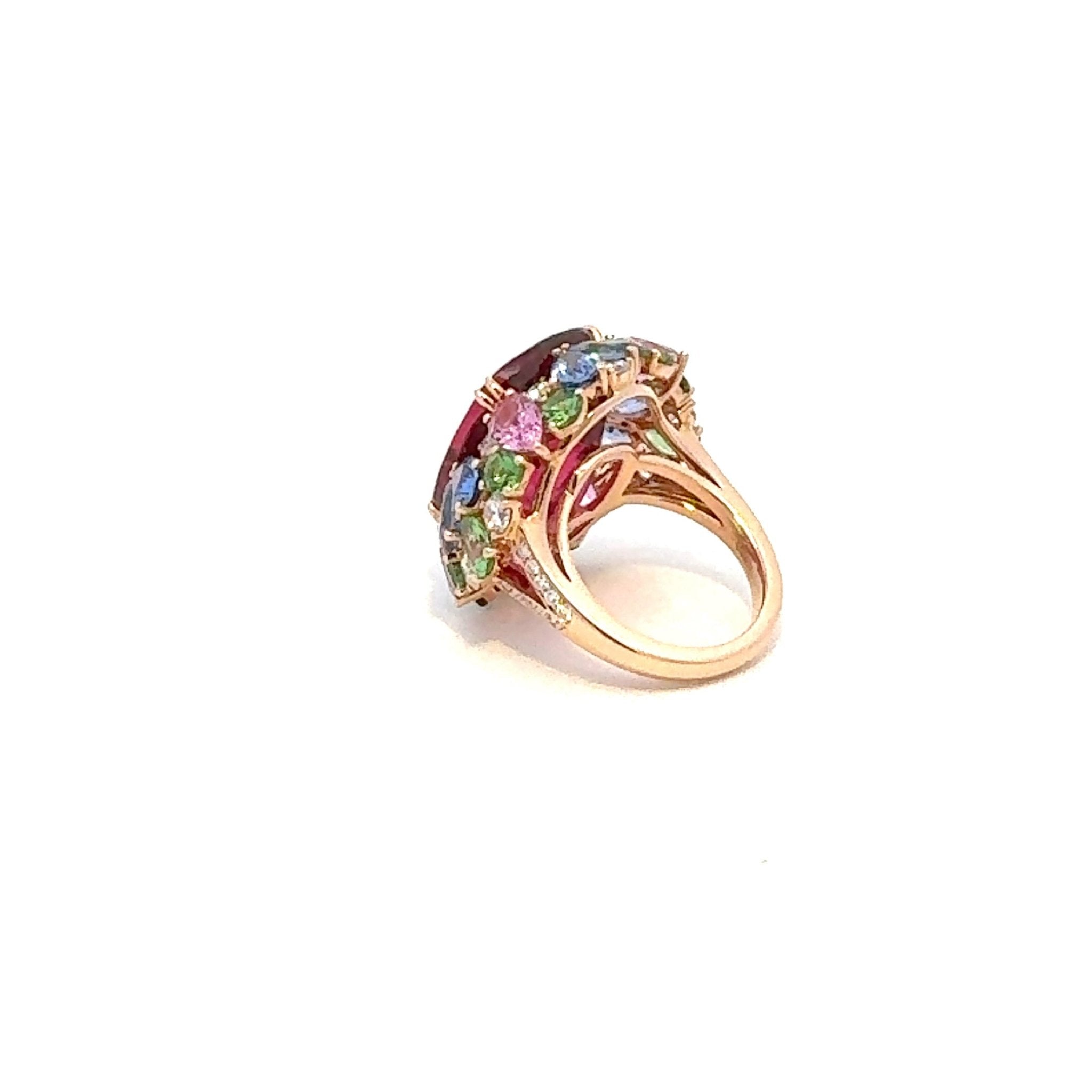 Rare Ruby Pink Sapphire Emerald Diamond 18K yellow Gold Exclusive Ring by Natkina