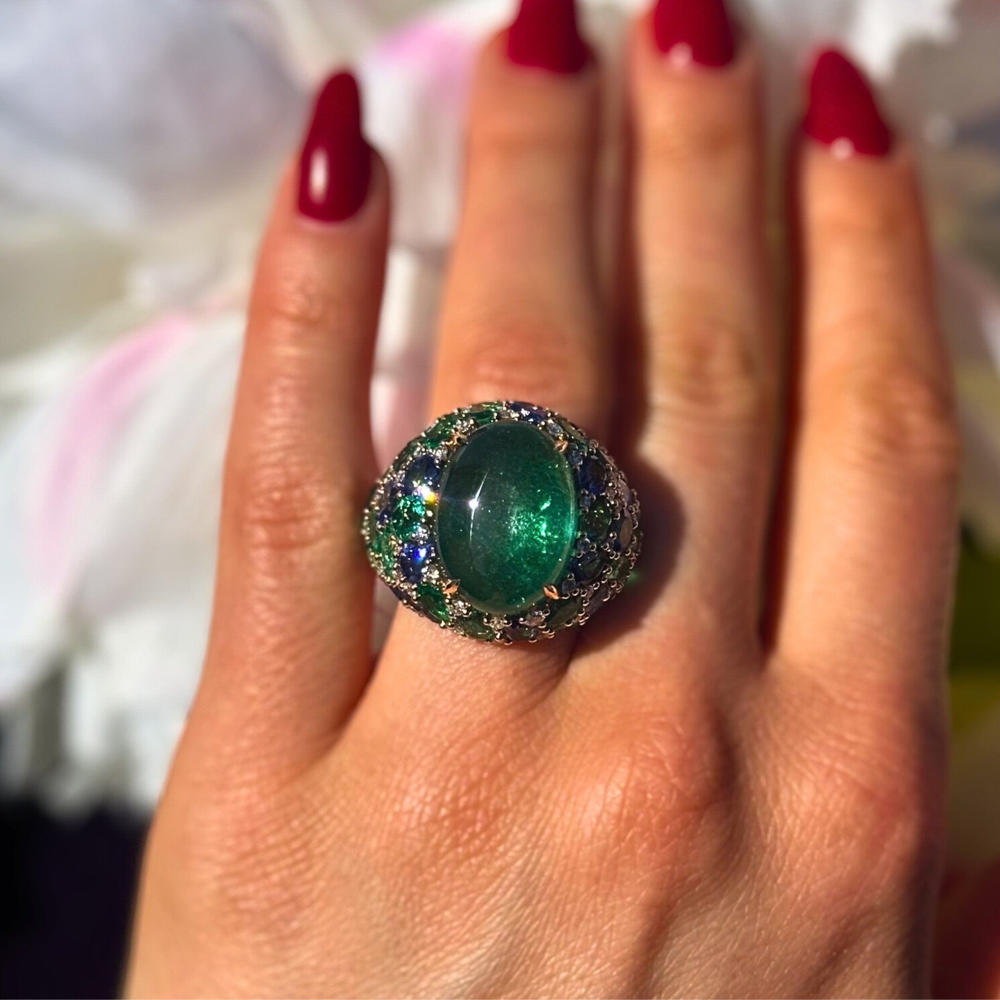 Remarkable Emerald Sapphire Diamond 18K Yellow Gold Ring For Her by Natkina