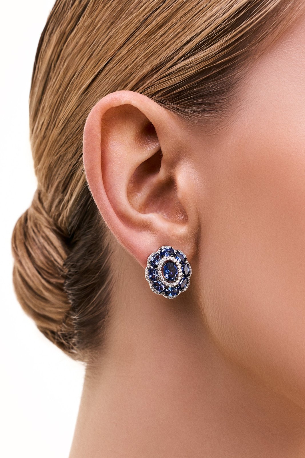 Royal Oval Sapphire Brass Earrings by Natkina