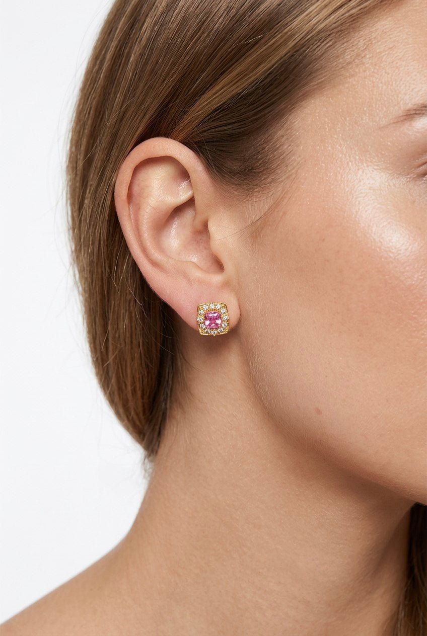 Royal Pink Cushion Stud Earrings by Natkina