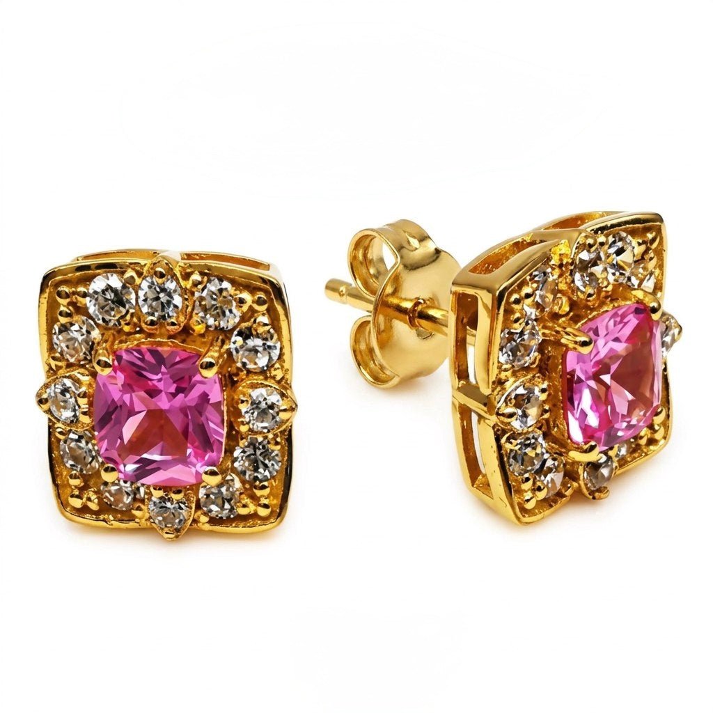 Royal Pink Cushion Stud Earrings by Natkina