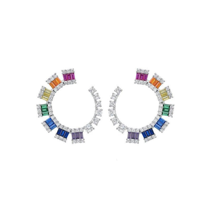 Rainbow Silver Semi Hoop Earrings