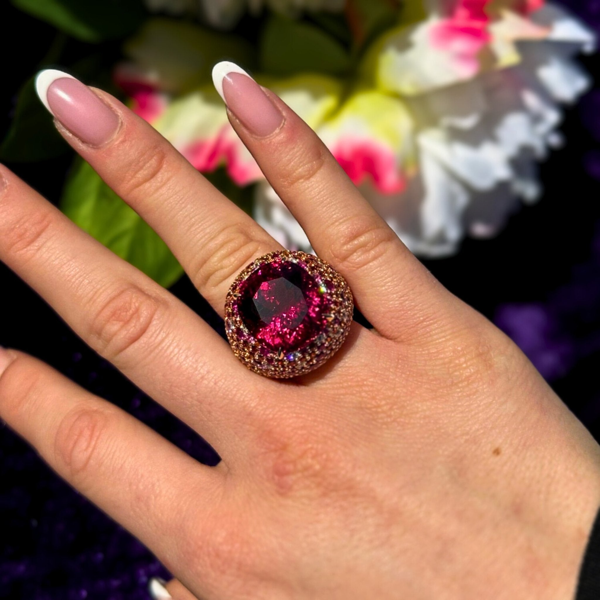 Sensational Ruby Sapphire Diamond 18K Yellow Gold Exclusive Ring by Natkina