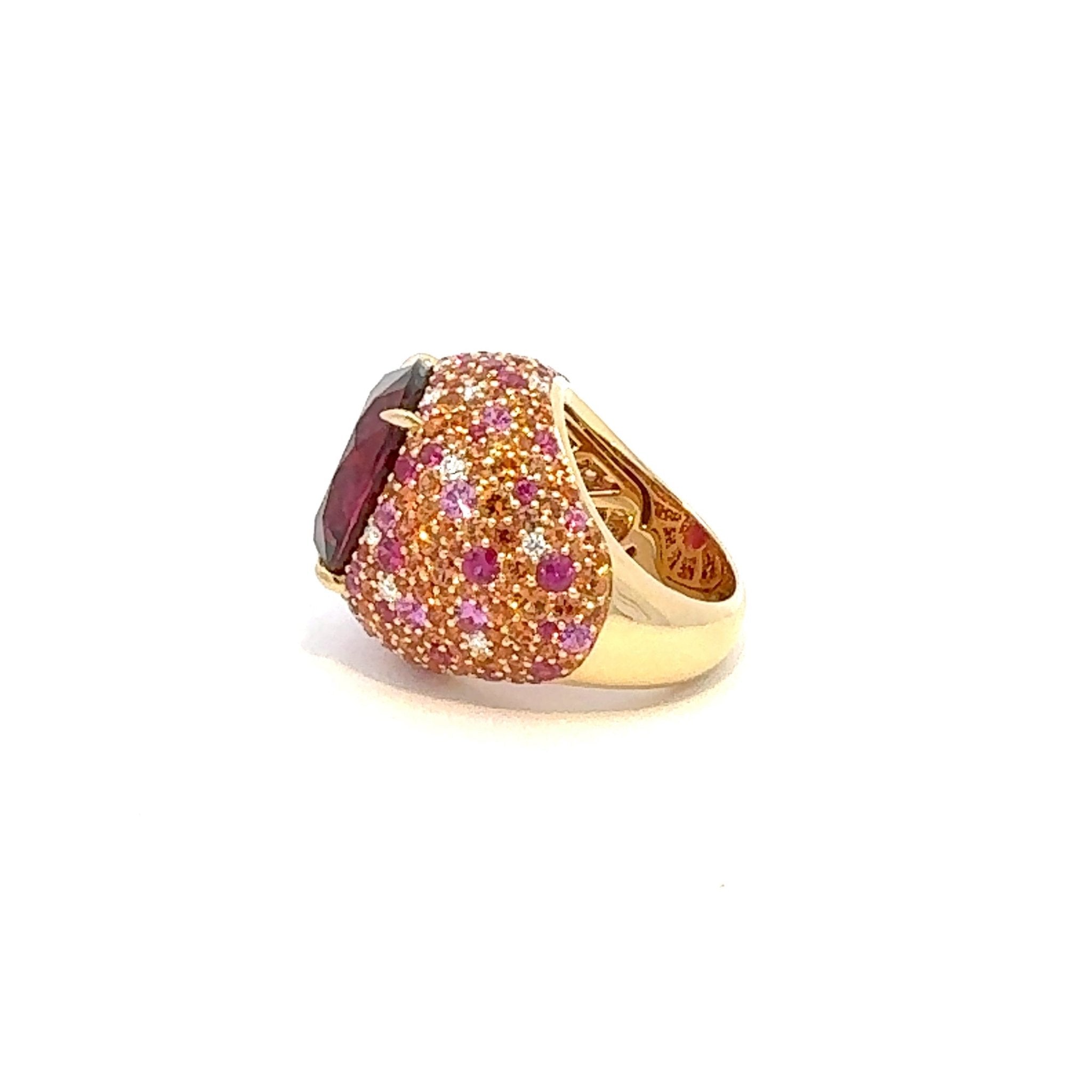 Sensational Ruby Sapphire Diamond 18K Yellow Gold Exclusive Ring by Natkina