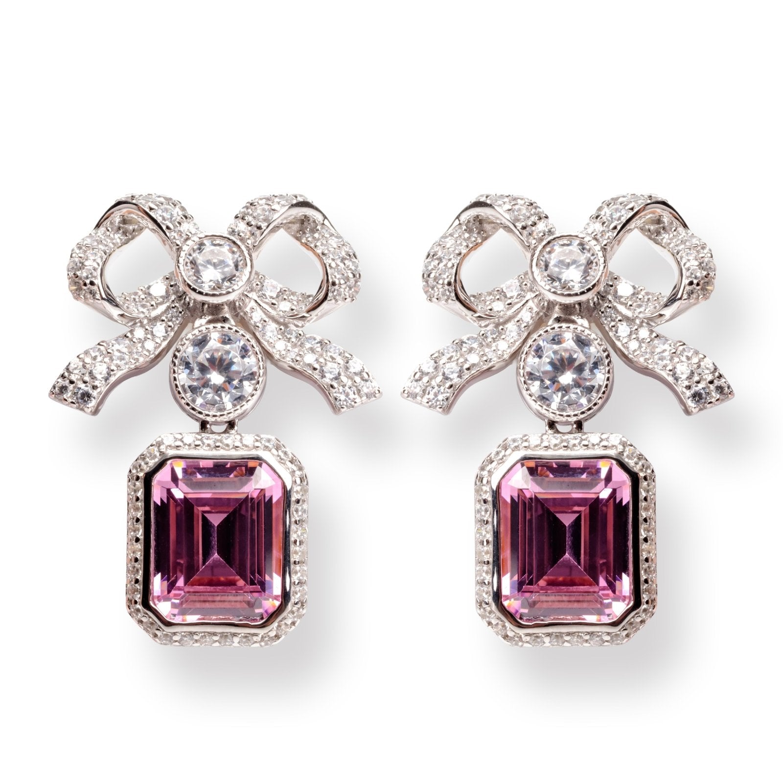 Silver Gem Bow Earrings by Natkina