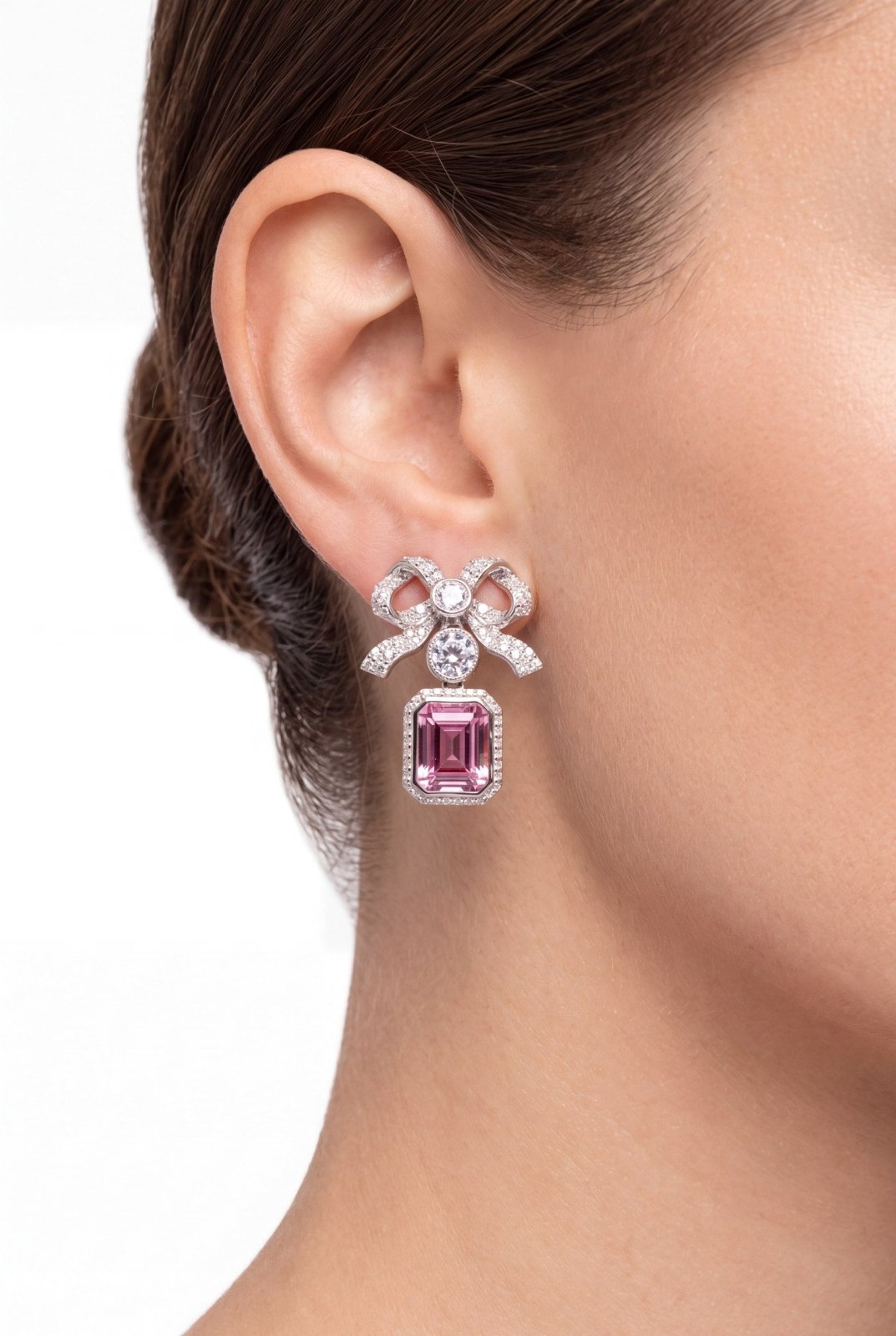 Silver Gem Bow Earrings by Natkina