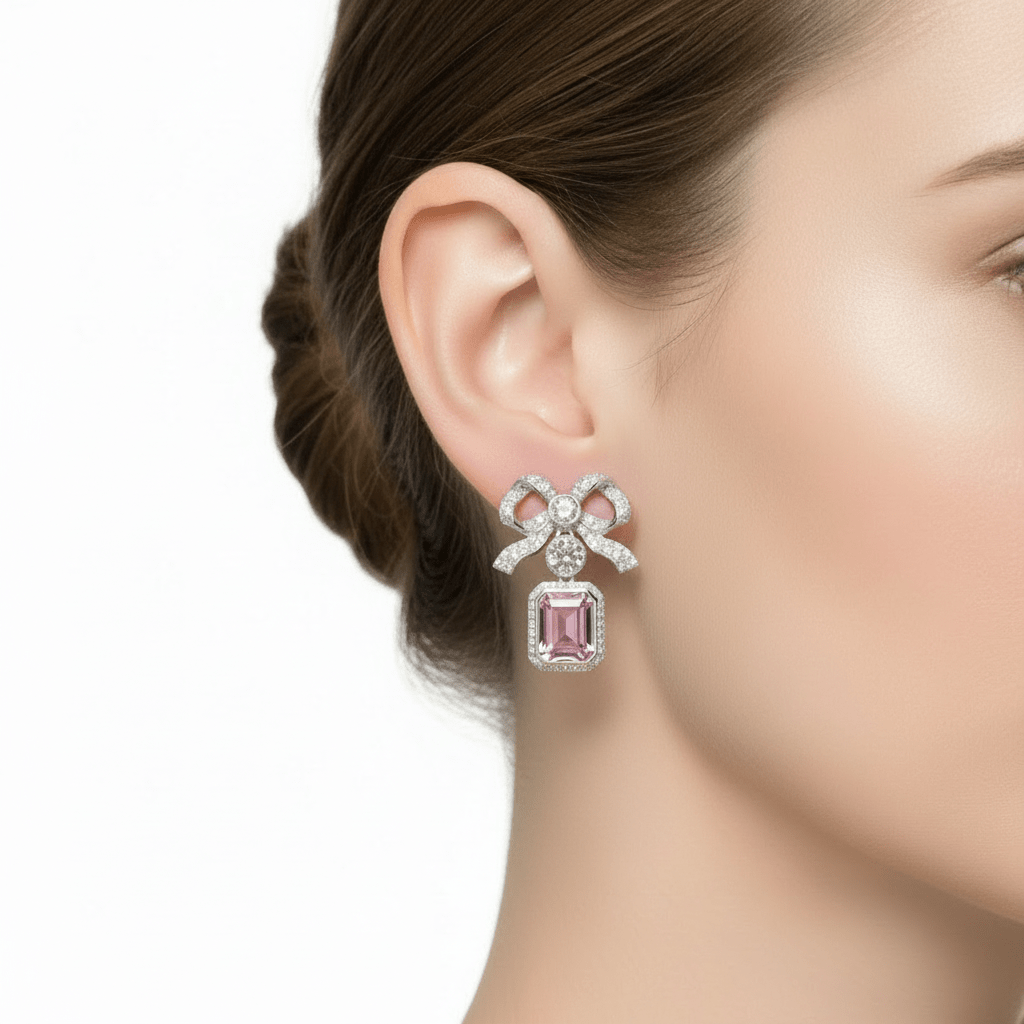 Silver Gem Bow Earrings by Natkina