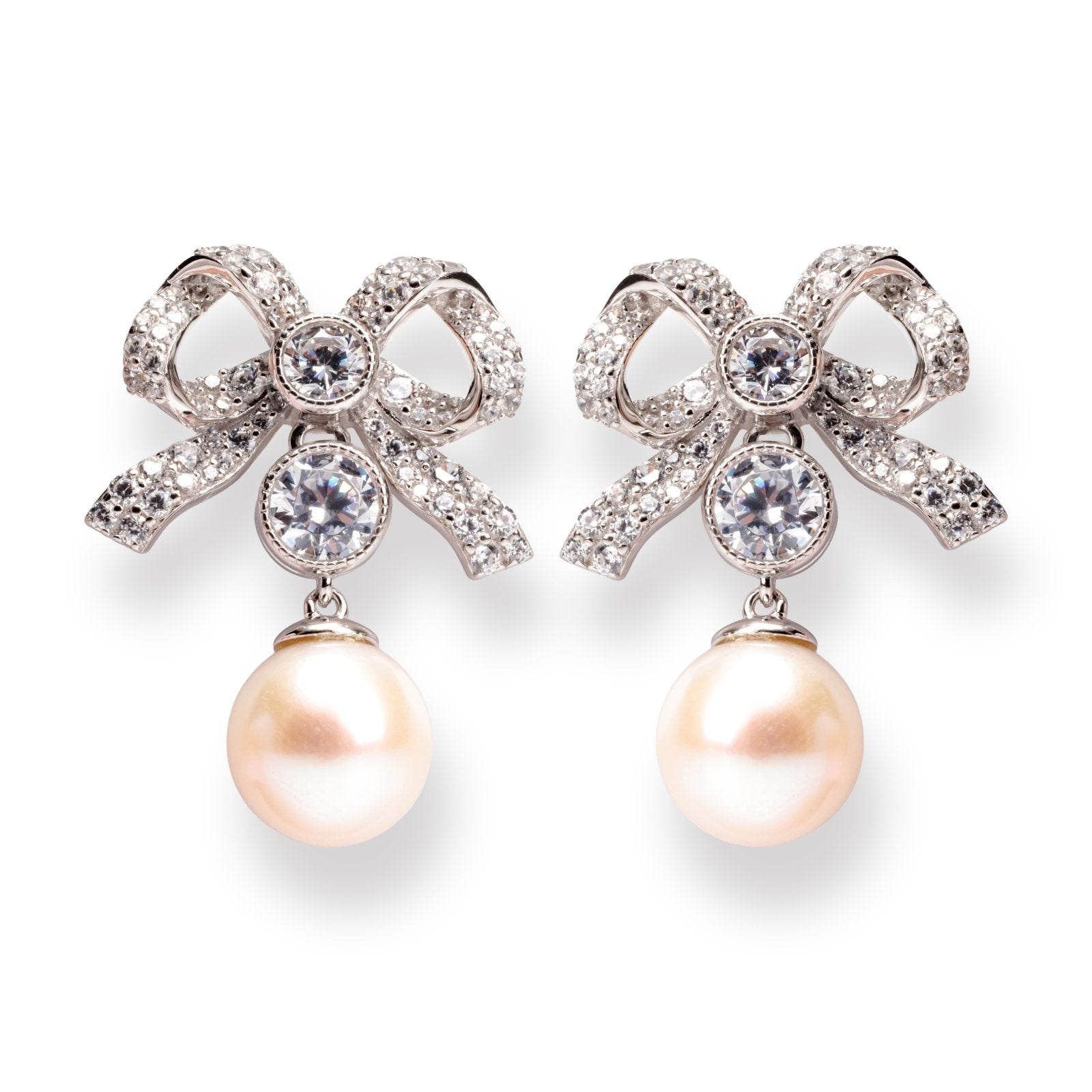 Silver Pearl Bow Earrings by Natkina